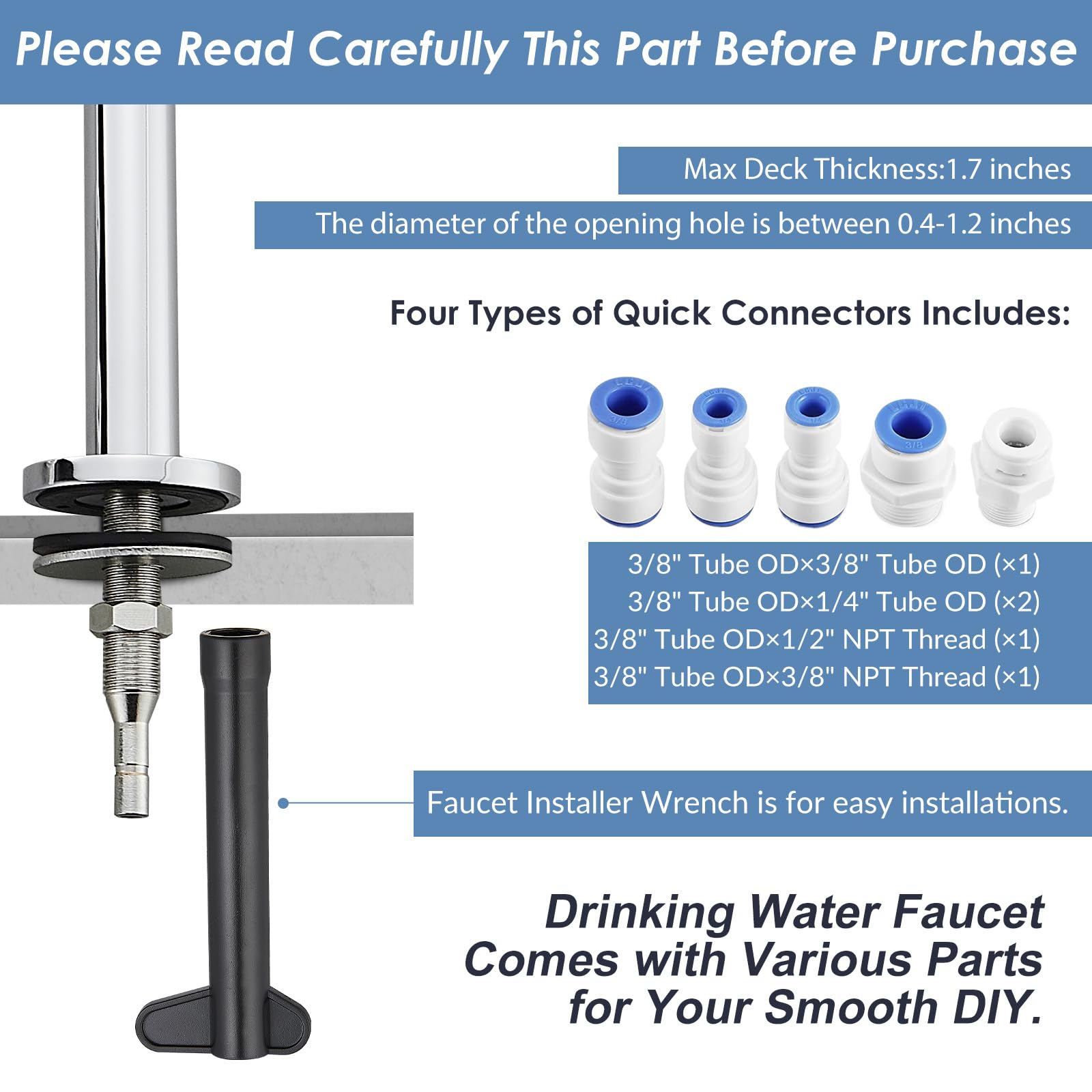Chrome Drinking Water Purifier Faucet - RO Water Filter Tap for Kitchen Sink | Lead-Free Stainless Steel Reverse Osmosis System Faucet | Perfect for Clean Drinking Water & Cooking
