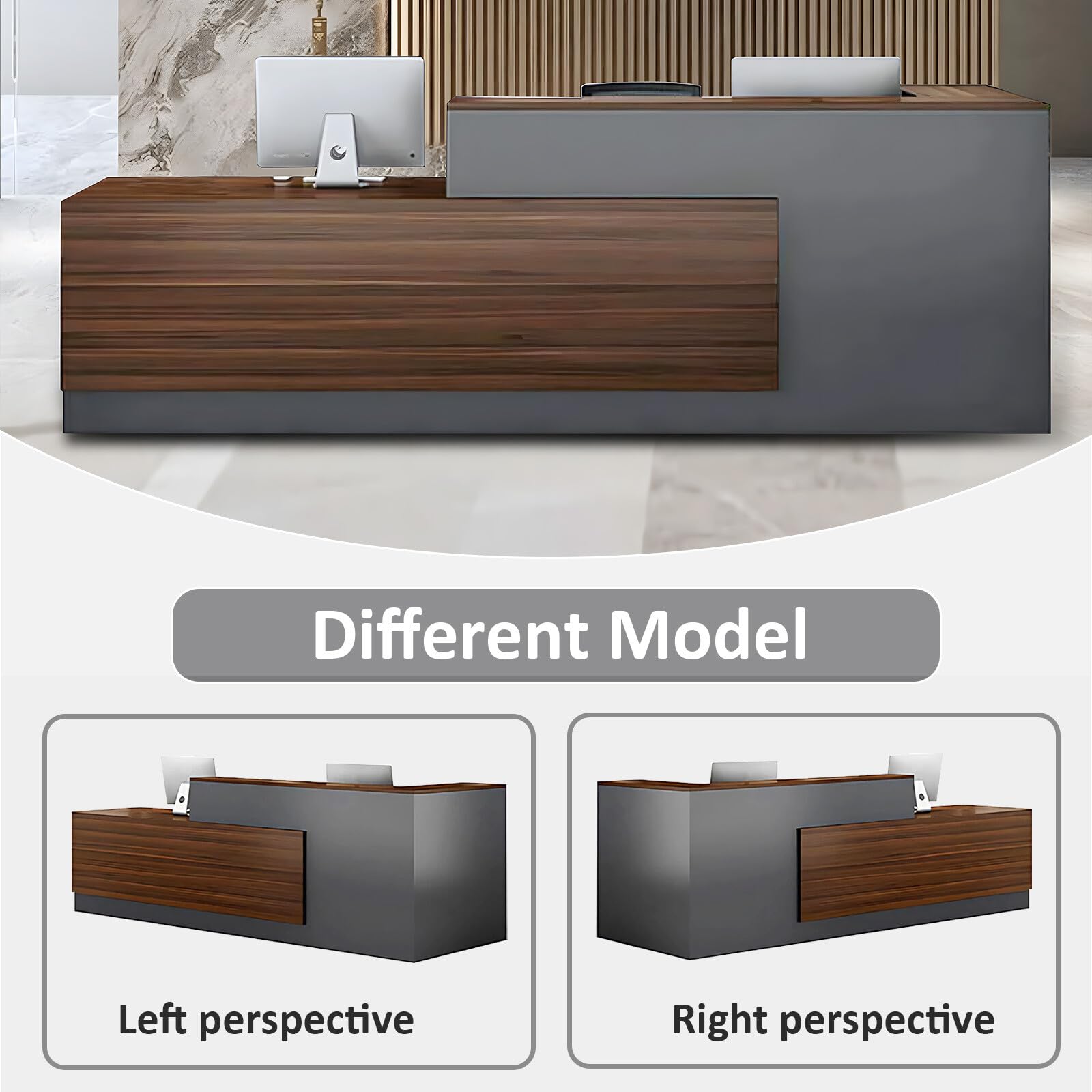 Modern L-Shaped Reception Desk with Hutch - Office Reception Counter Table with Lockable Drawer & Cabinet - Wooden Computer Front Desk (Oak/Warm White, Left Cabinet, 78.74