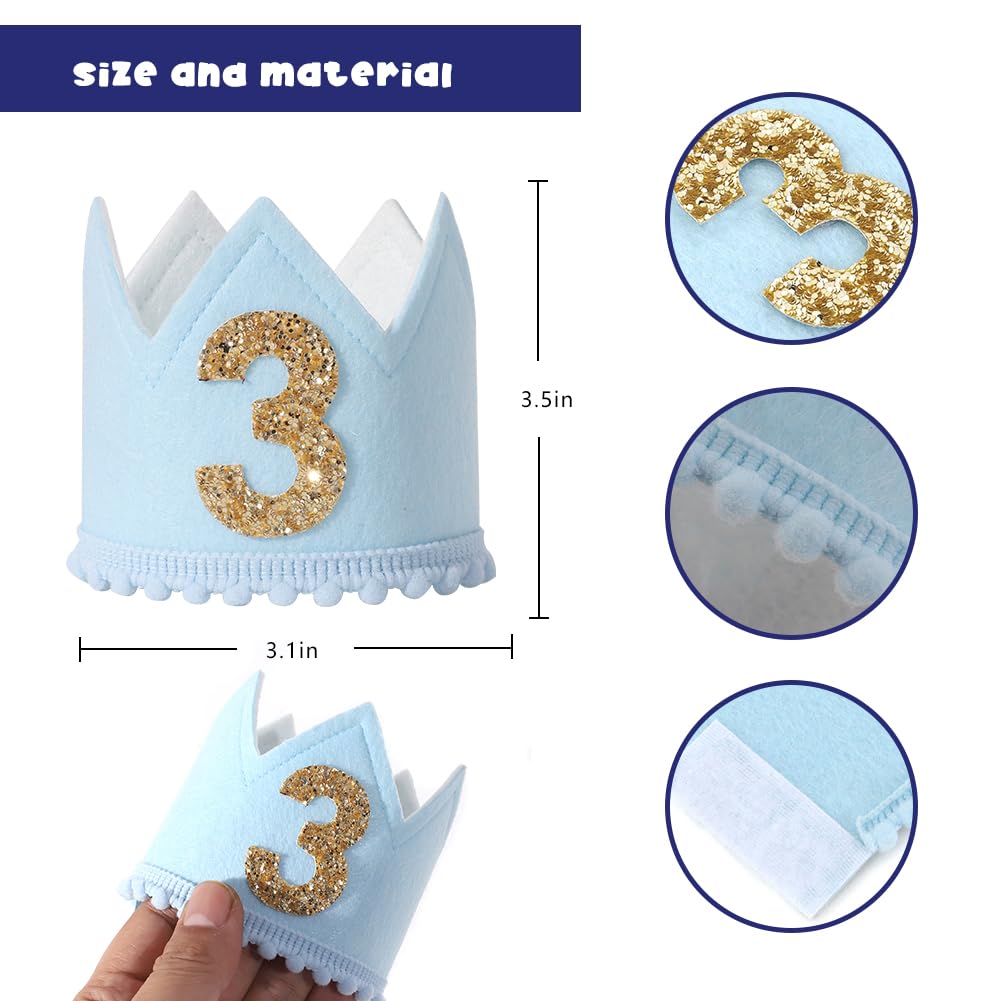 Baby Boys Birthday Crown - Blue Felt Birthday Hat for Kids | 1st Birthday Party, Photo Props, Baby Shower Decorations