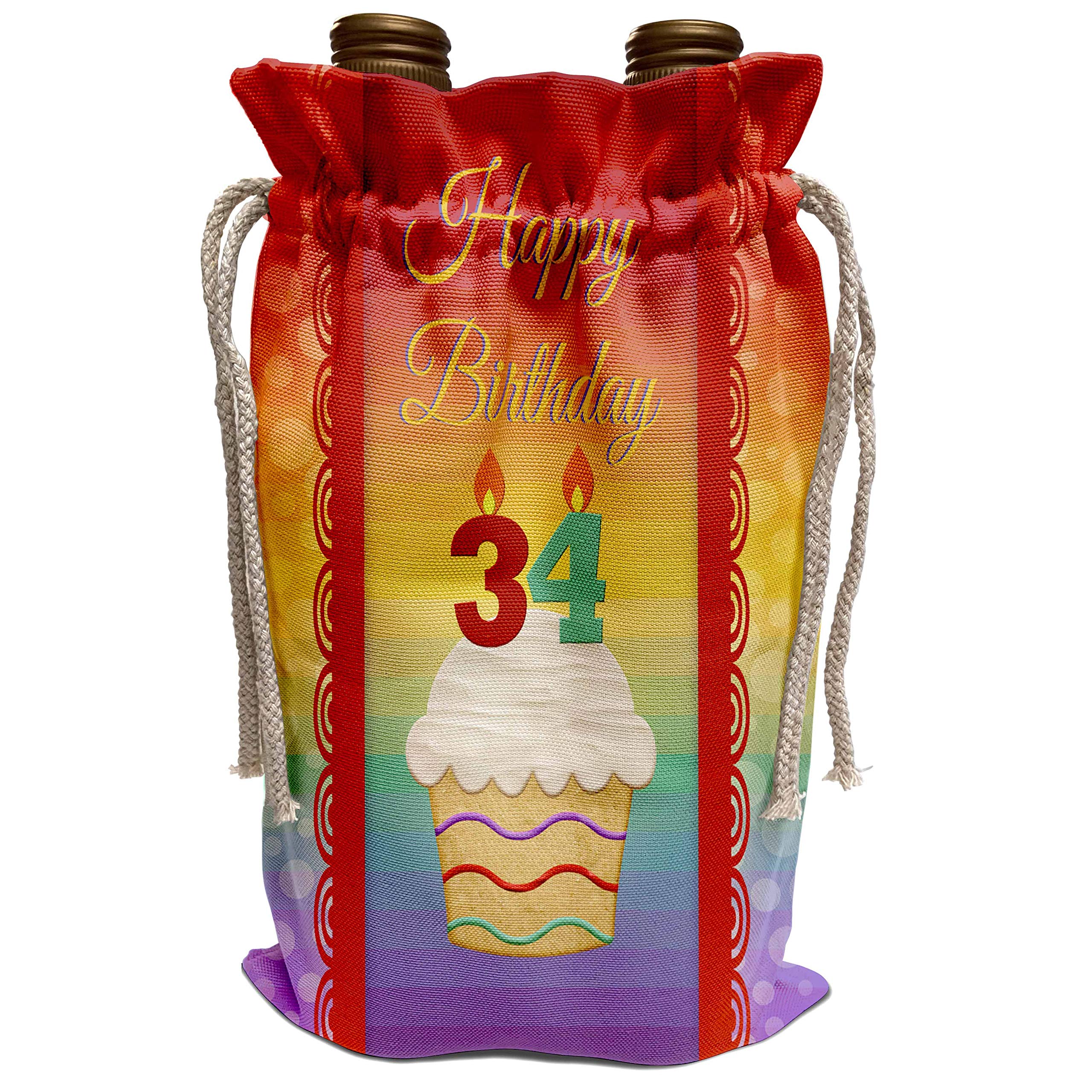 3dRose Beverly Turner Birthday Wine Bag - 34 Years Old Cupcake with Number Candles Design | Perfect for Birthday Gifts, Wine Lovers & Party Favors