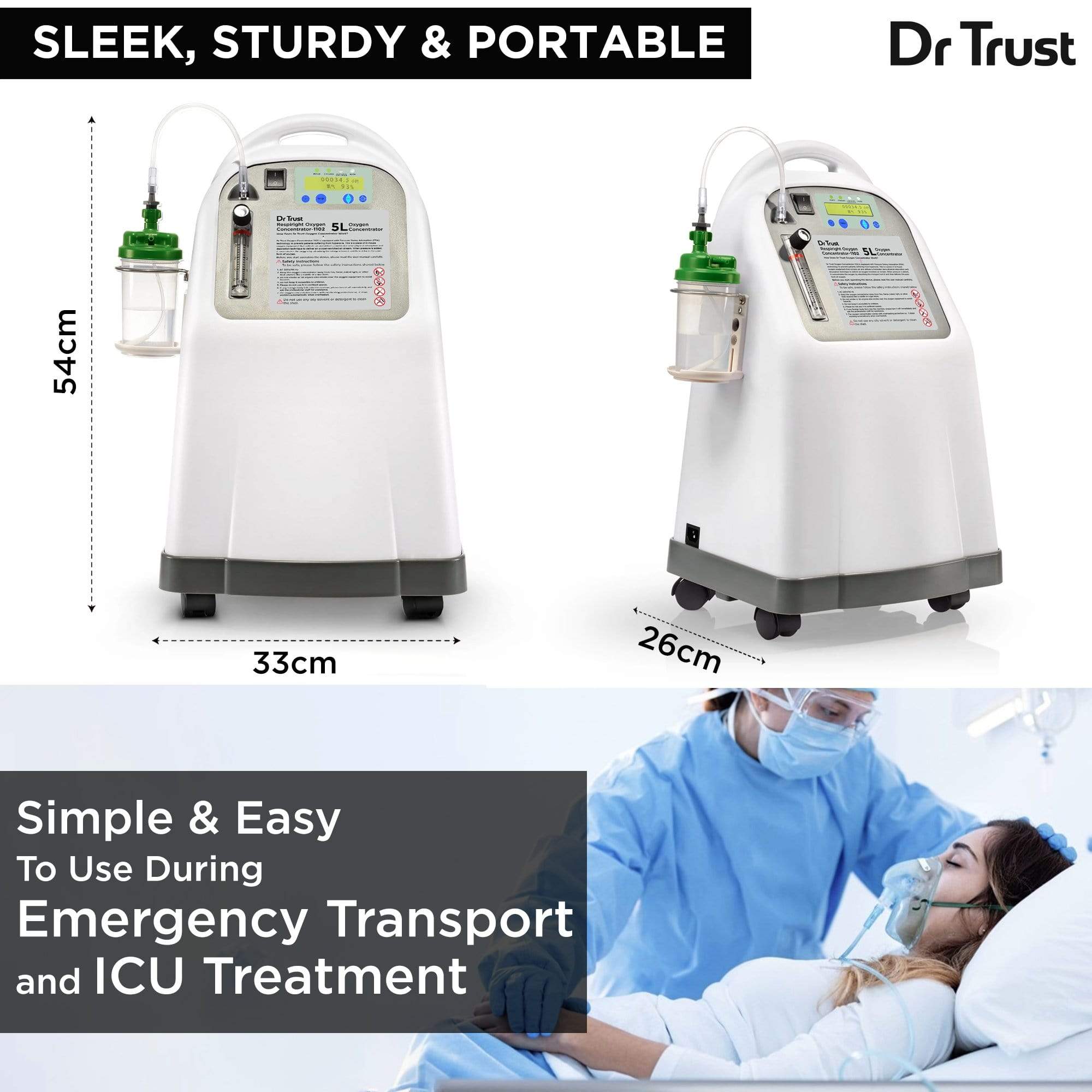 Dr Trust USA 5L Oxygen Concentrator for Home Use - Portable Medical Oxygen Machine with Adjustable Flow - Ideal for COPD, Sleep Apnea & Respiratory Therapy