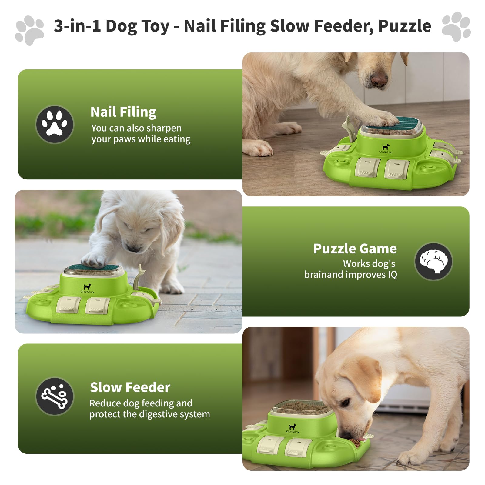 Interactive Dog Toys for Mental Stimulation - Slow Feeder Dog Bowls, Puzzle Toys & Nail File - Customizable Food Dispensing Enrichment Toys to Keep Puppies Busy (Green) - Perfect for Training, Boredom Relief & Mealtime Fun