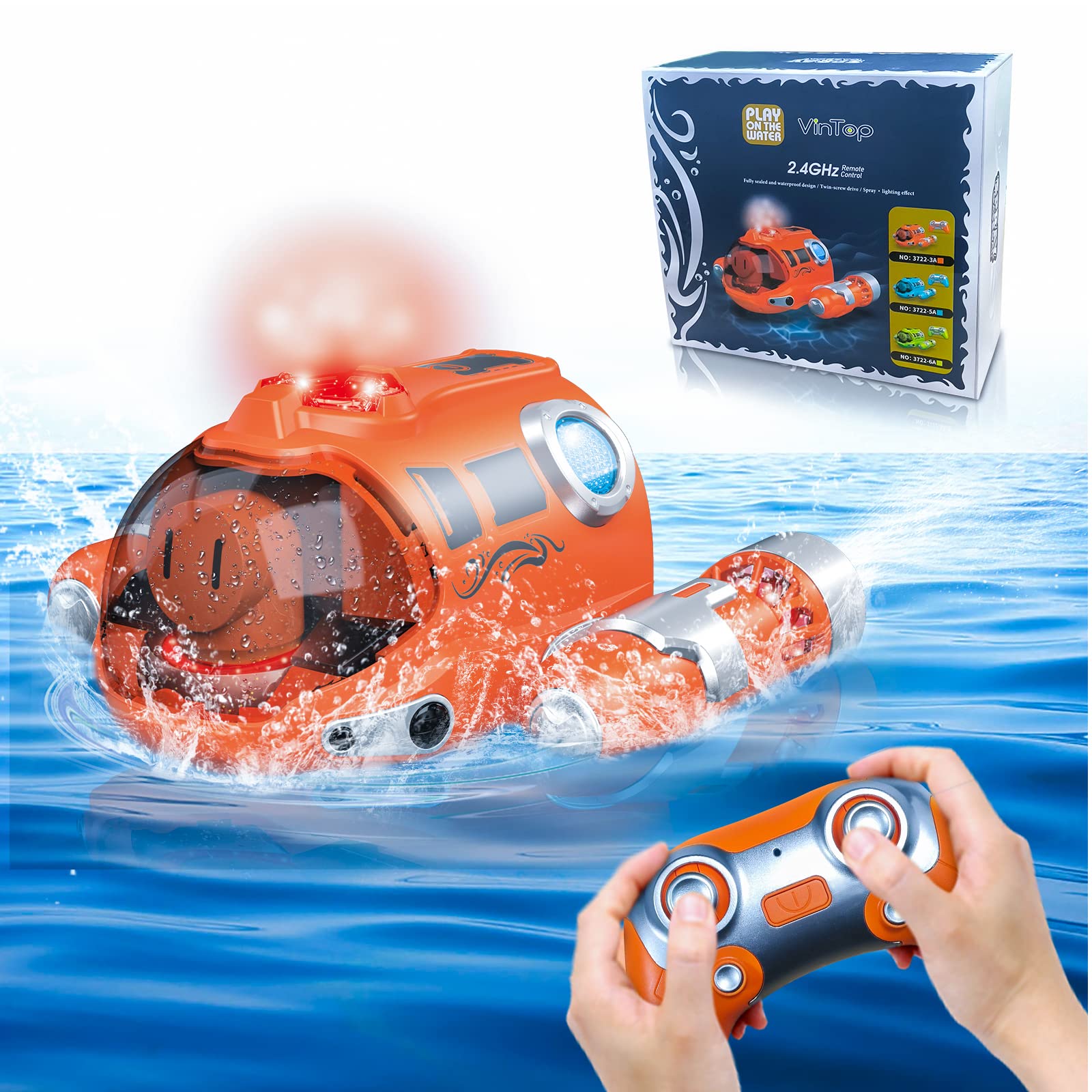 **VINTOP Remote Control Boat for Kids - 2.4GHz RC Spray Gas Boat with Rechargeable Battery, Water Toys for Ages 6-12, Light-Up Indoor & Outdoor Summer Fun, Birthday Gift for Boys & Girls - Perfect for Pool, Lake, and Beach Play**