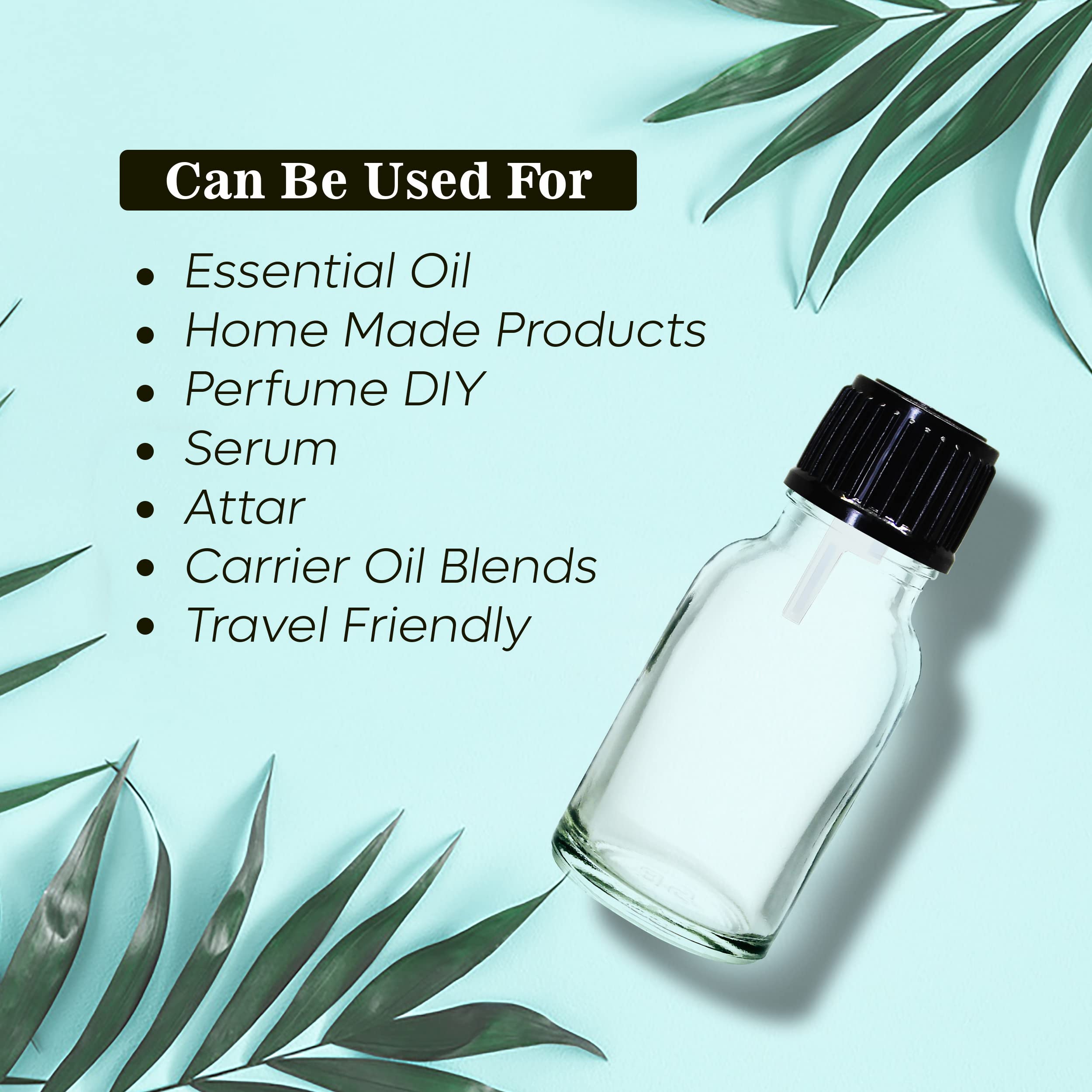 NSB Herbals 15ml Clear Round Empty Glass Bottle with Euro Dropper & Black Cap - Refillable, Leak Proof Essential Oil Bottles for DIY Perfumes, Aromatherapy, Travel Size Liquids (Pack of 6) - Perfect for Home, Spa & On-the-Go Use