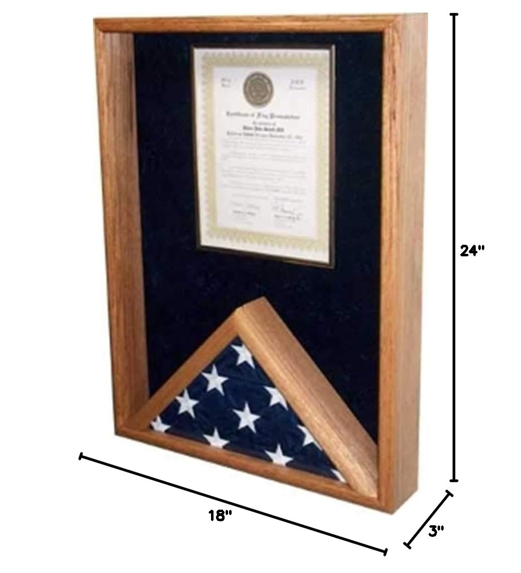 American Flag Display Case with Certificate Holder - Wall Mounted or Tabletop Flag Showcase for Home, Office & Military Ceremonies