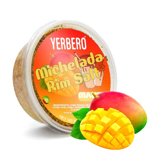 Yerbero Michelada & Margarita Rim Salt - Mango Chili Flavor 6oz (170g) | Authentic Mexican Cocktail Salt with Real Fruit | Perfect for Margaritas, Micheladas & Snacks | Spicy Sweet Party Drink Garnish