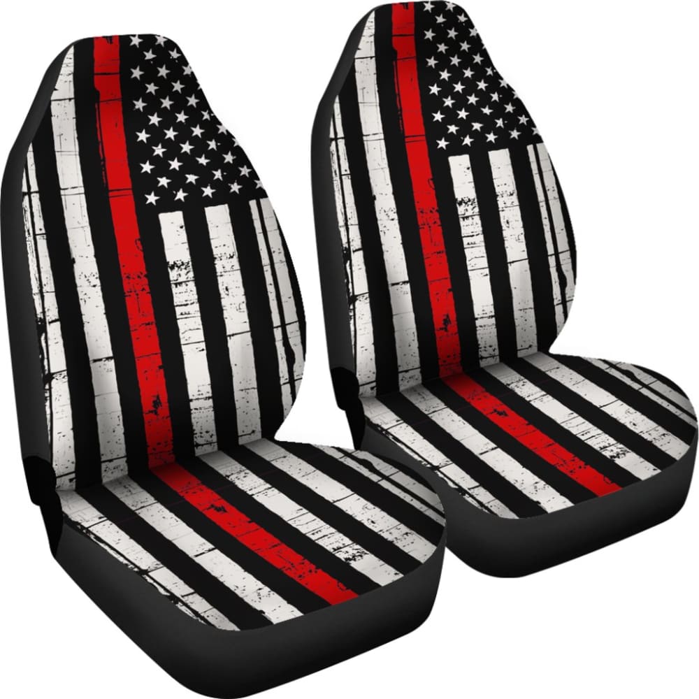 American Flag Thin Red Line Car Seat Covers - Patriotic Front Seat Protectors for Trucks & SUVs - Perfect for First Responders, Police & Firefighter Vehicles