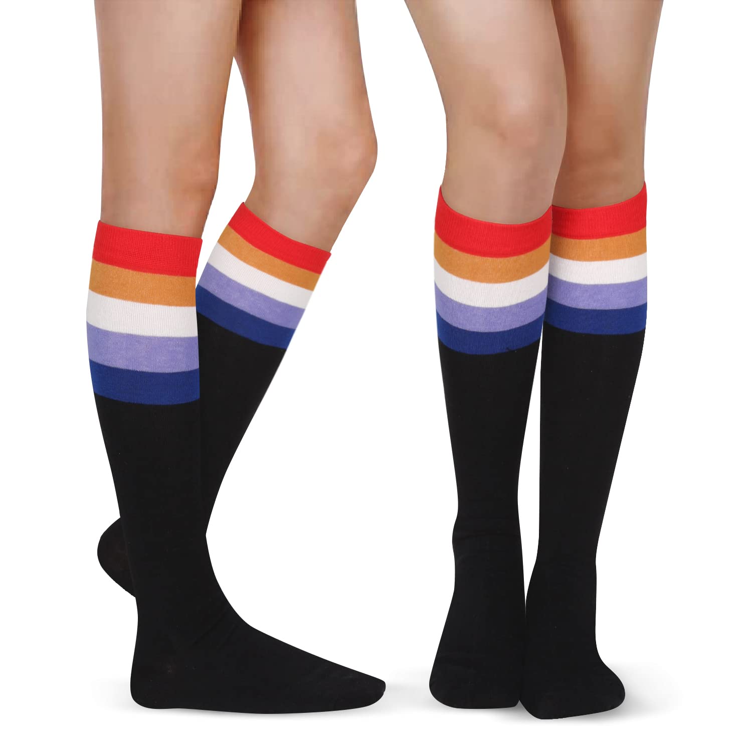 Benefeet Women's Striped Knee High Socks - Rainbow Athletic Cotton Socks for Running & Gifts