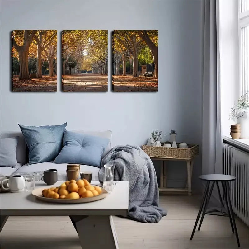 3-Piece Autumn Road Tree Wall Art Set - Framed Canvas 40x60cm - High Quality Print - 100% Australian Made - Ready to Hang - Perfect for Living Room, Bedroom & Office Decor
