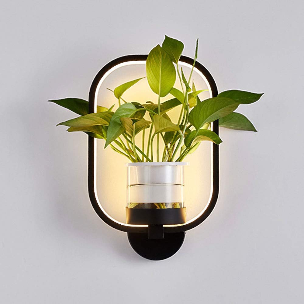 Modern Geometric Metal Wall Sconce with Acrylic Lampshade & Flower Pot - Minimalist Headboard Lamp, Bedside Night Light for Bedroom, Living Room, Hallway (No Plants Included) - Perfect for Ambient Lighting, Reading Nook & Home Decor Accent