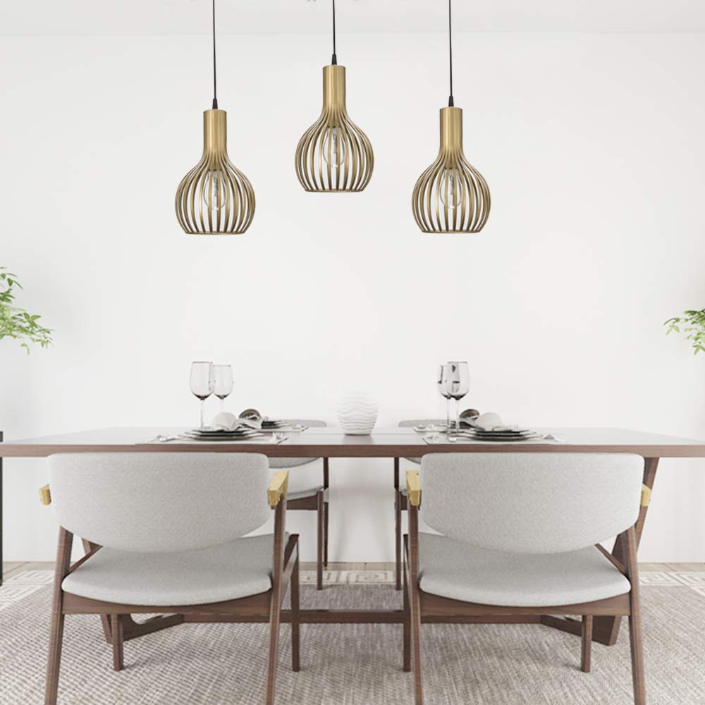 Modern Adjustable Brass Gold Pendant Lights 3-Pack - Kitchen Island Lighting Fixtures for Dining Room, Entryway & Living Room | Perfect for Home Decor, Restaurant Ambience & Office Lighting