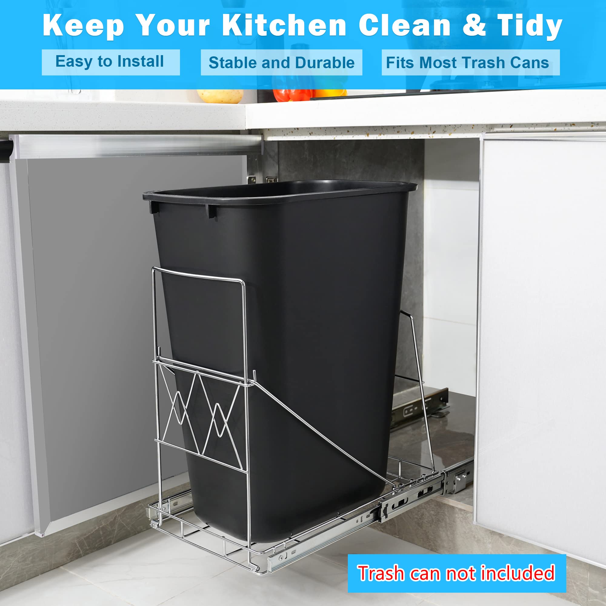 Under Cabinet Pull Out Trash Can - Adjustable Sliding Waste Bin Frame for Kitchen (Trash Can Not Included) - Perfect for Small Spaces & Organized Home Kitchens