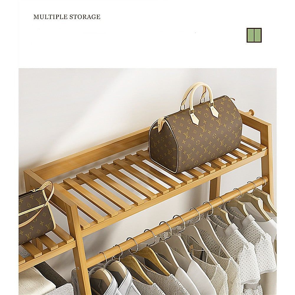 Portable Bamboo Clothes Rack - Adjustable Garment Stand with Wheels for Hanging Coats, Dresses & Pants | Perfect for Small Spaces, Closets, Laundry Rooms & Dorm Rooms