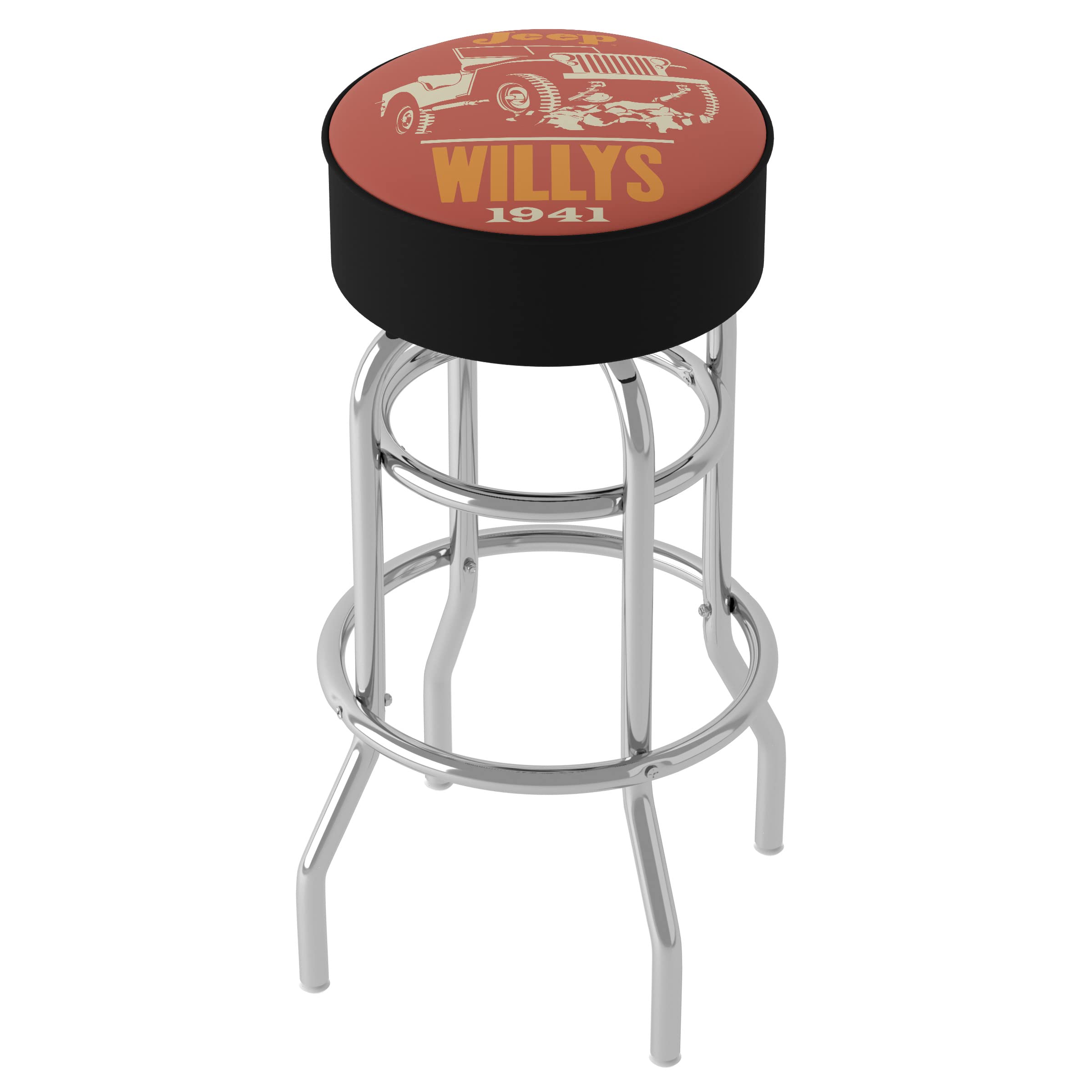 Trademark Global Bar Stool - Vintage Jeep Willys Red Swivel Bar Chair with Comfortable Foam Padded Seat - Perfect for Game Room, Garage, Home Bar, Man Cave & Outdoor Patio Decor