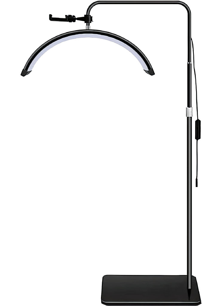 320 LED White Crescent Moon Makeup & Nail Art Floor Lamp with Reinforced Bracket - Perfect for Salon, Bedroom Decor & Photography Lighting
