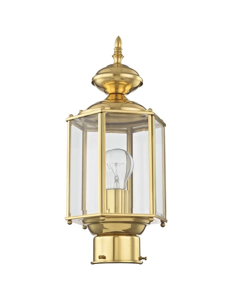 Livex Lighting 2117-02 Outdoor Post Lantern with Clear Beveled Glass Shades & Polished Brass Finish - Perfect for Porch, Garden, and Pathway Lighting