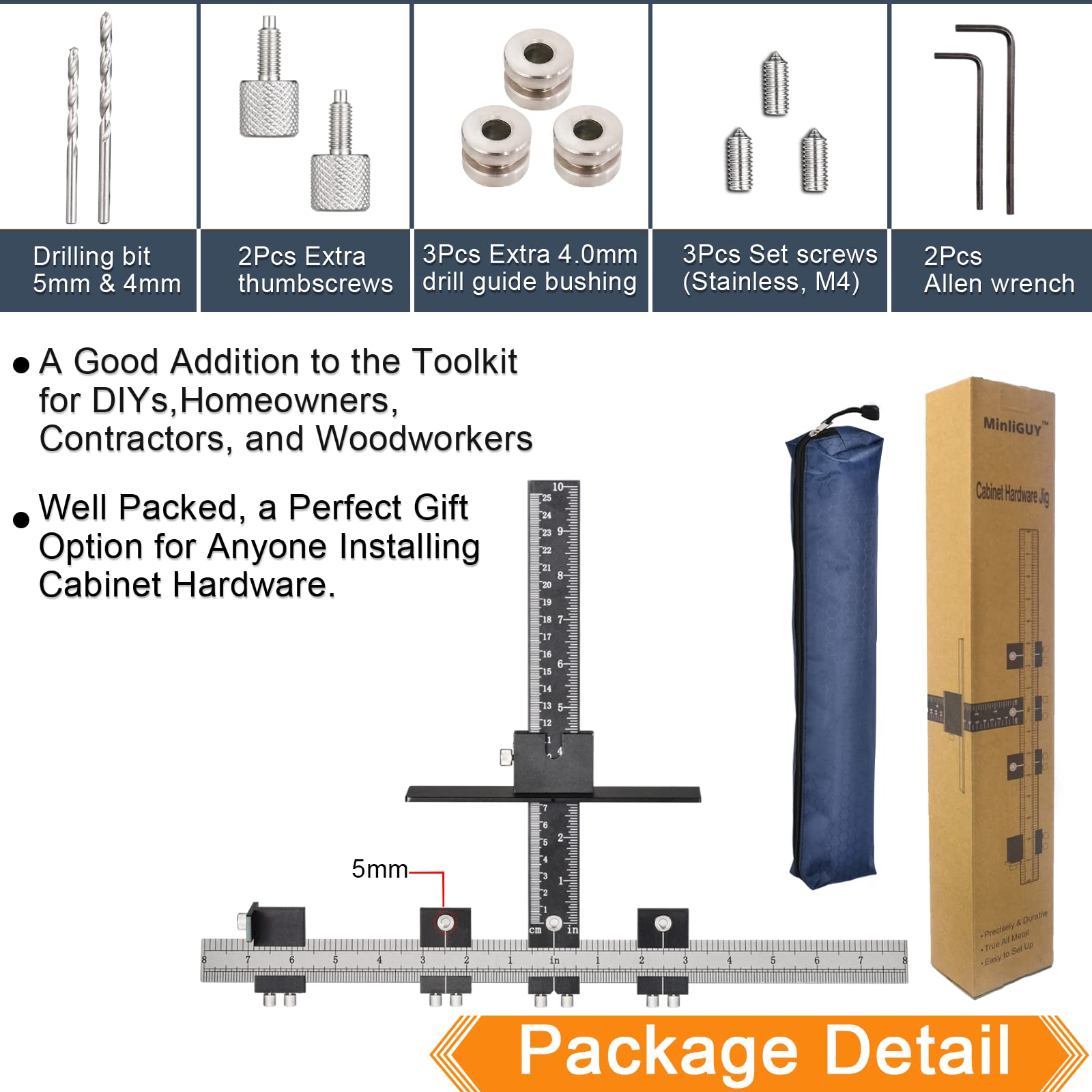 Upgrade Cabinet Pull Template - Adjustable All-Metal Hardware Jig for Door/Drawer Handle & Knob Installation - Includes 5mm & 4mm Drill Bushing Guide - Perfect for DIY Home Improvement & Cabinet Refacing Projects