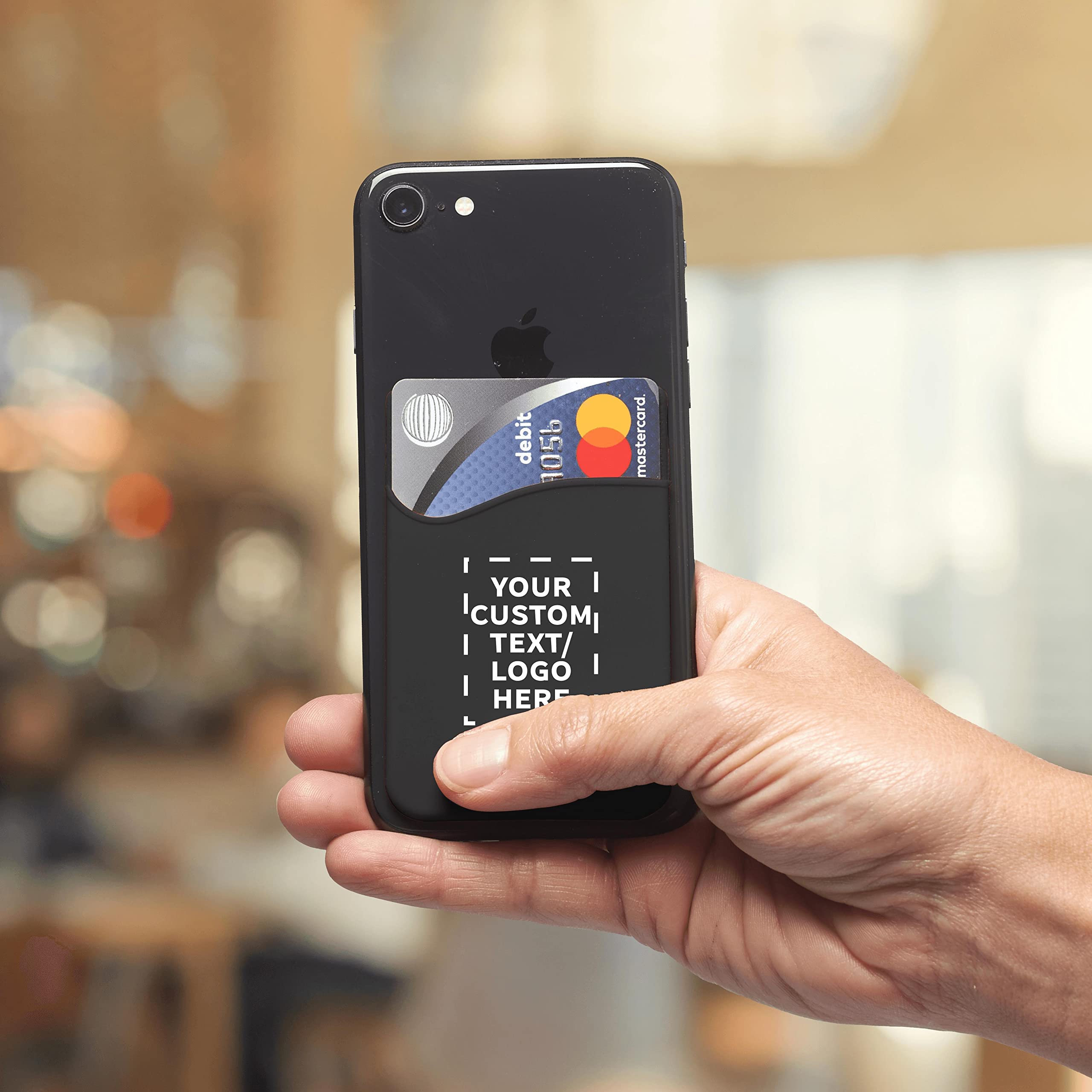 Customizable Black Maya Basic Silicone Phone Wallets Set - Strong Adhesive Card Holder with Logo/Text - Standard Size (100 Pack) - Perfect for Business Promotions, Events & Daily Use