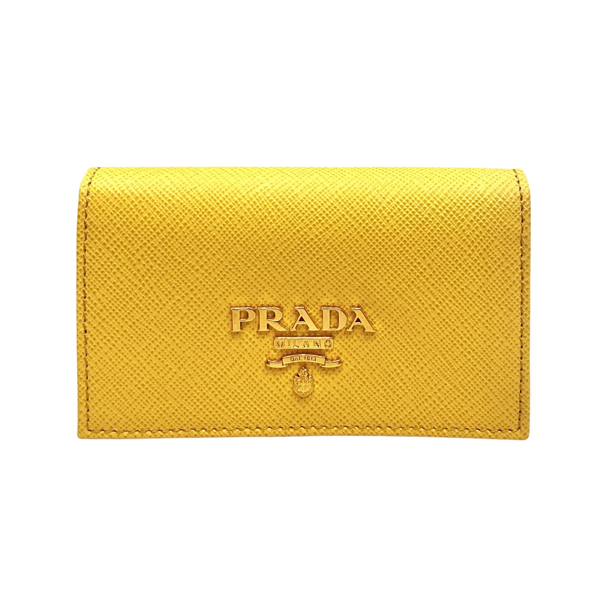 Prada Women's Vitello Move Sole Yellow Leather Card Holder Wallet 1MC122 - Slim & Stylish for Everyday Use, Travel & Gifting