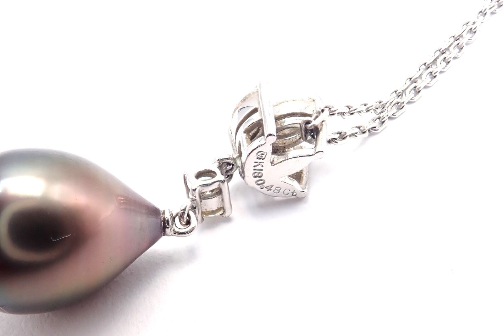 Authentic Mikimoto 18K White Gold Tahitian Pearl & Diamond Pendant Necklace - Elegant Jewelry Gift for Women, Perfect for Weddings, Anniversaries & Special Occasions