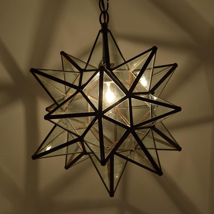 15 Inch Clear Glass Star Pendant Light - Modern Ceiling Lighting Fixture for Bedroom, Nursery, Living Room & Home Decor