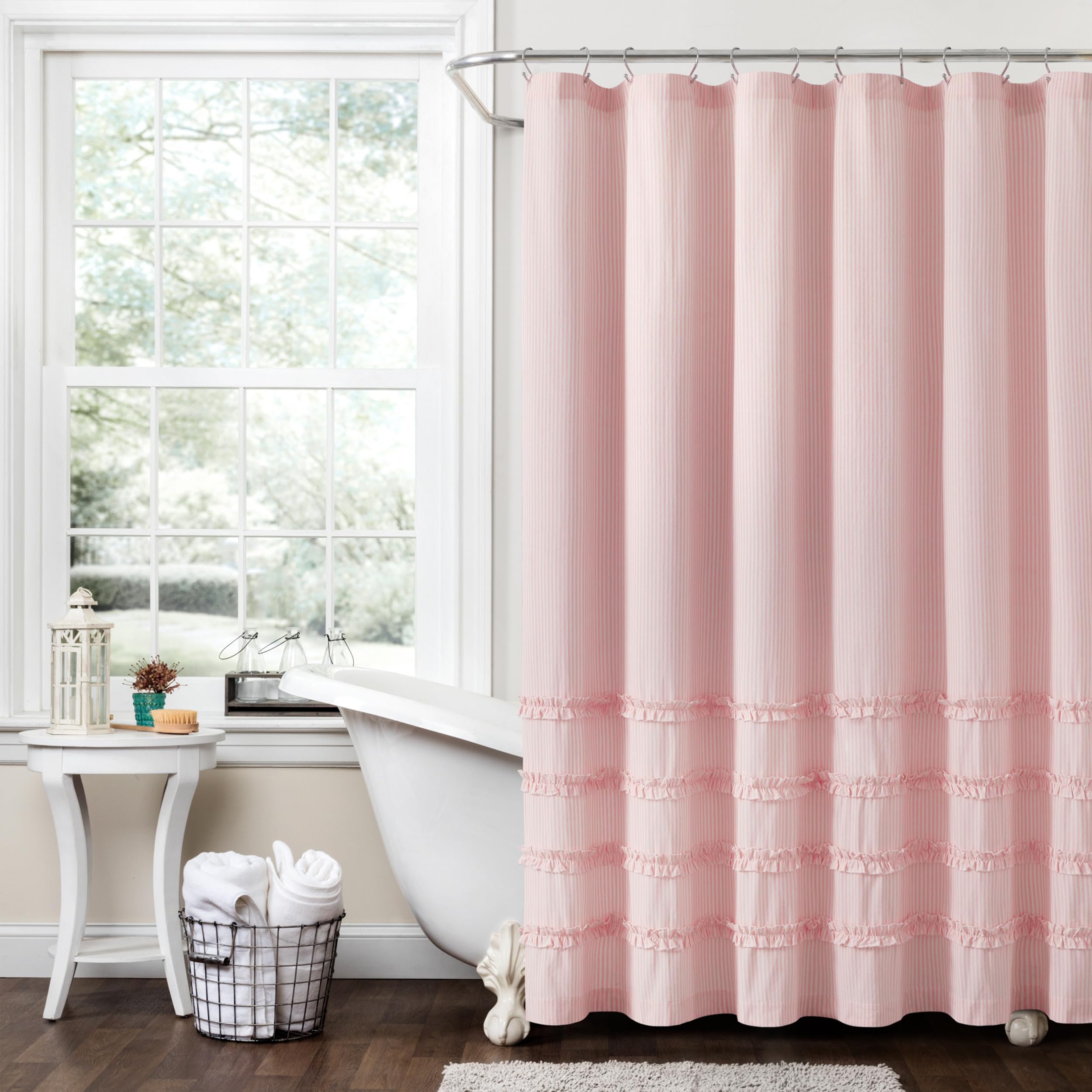 Vintage Stripe Cotton Shower Curtain 72x72 Pink for Bathroom Decor