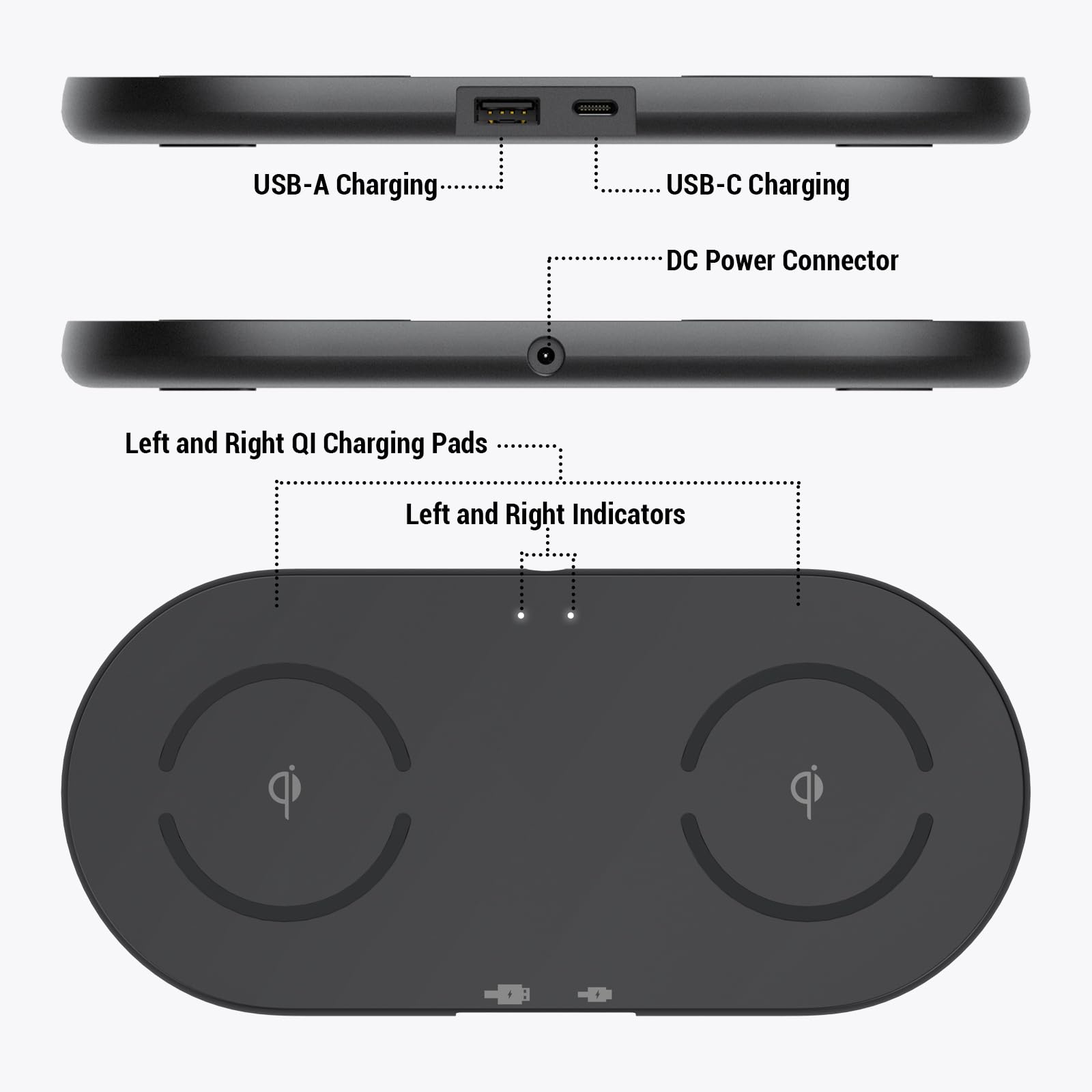 ChargePort Duo 10W Qi-Certified Wireless Charging Pad - Fast 2-in-1 Charging Station for iPhone 14/13/12, AirPods Pro, Samsung Galaxy S23/S22 & Qi-Compatible Devices | Soft-Touch Finish (Black) | Perfect for Bedside, Office & Travel Charging