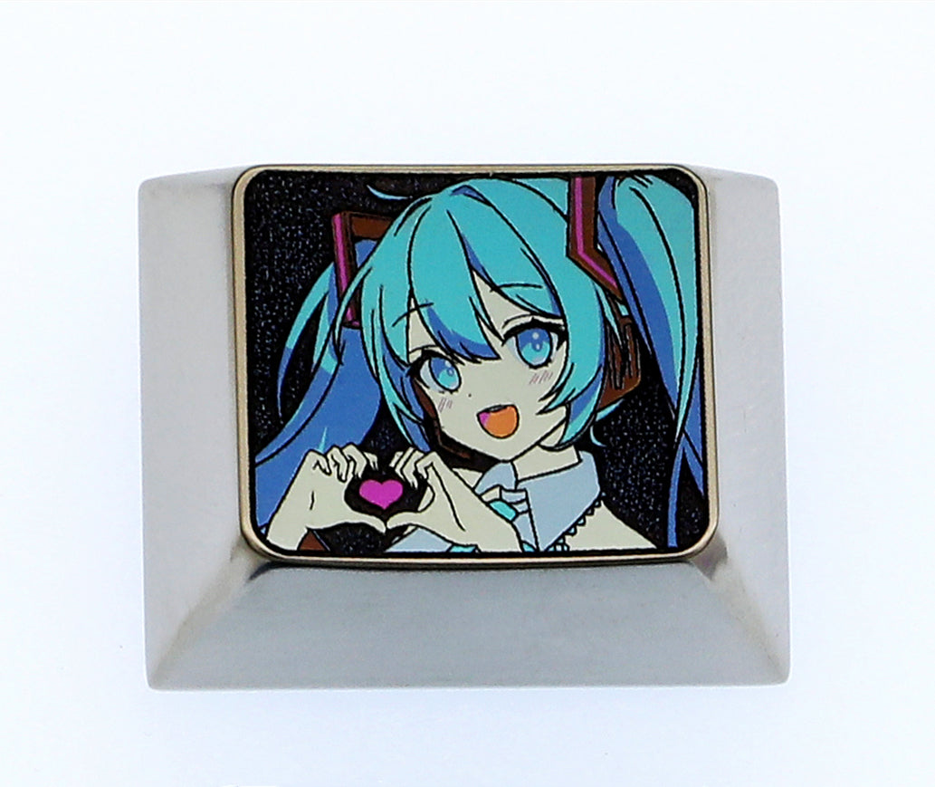 Hatsune Miku 1.25U Titanium Alloy Love Carved Keycap - Custom Mechanical Keyboard Keycap - Metal Decorative Keycap for Gaming & Typing Enthusiasts