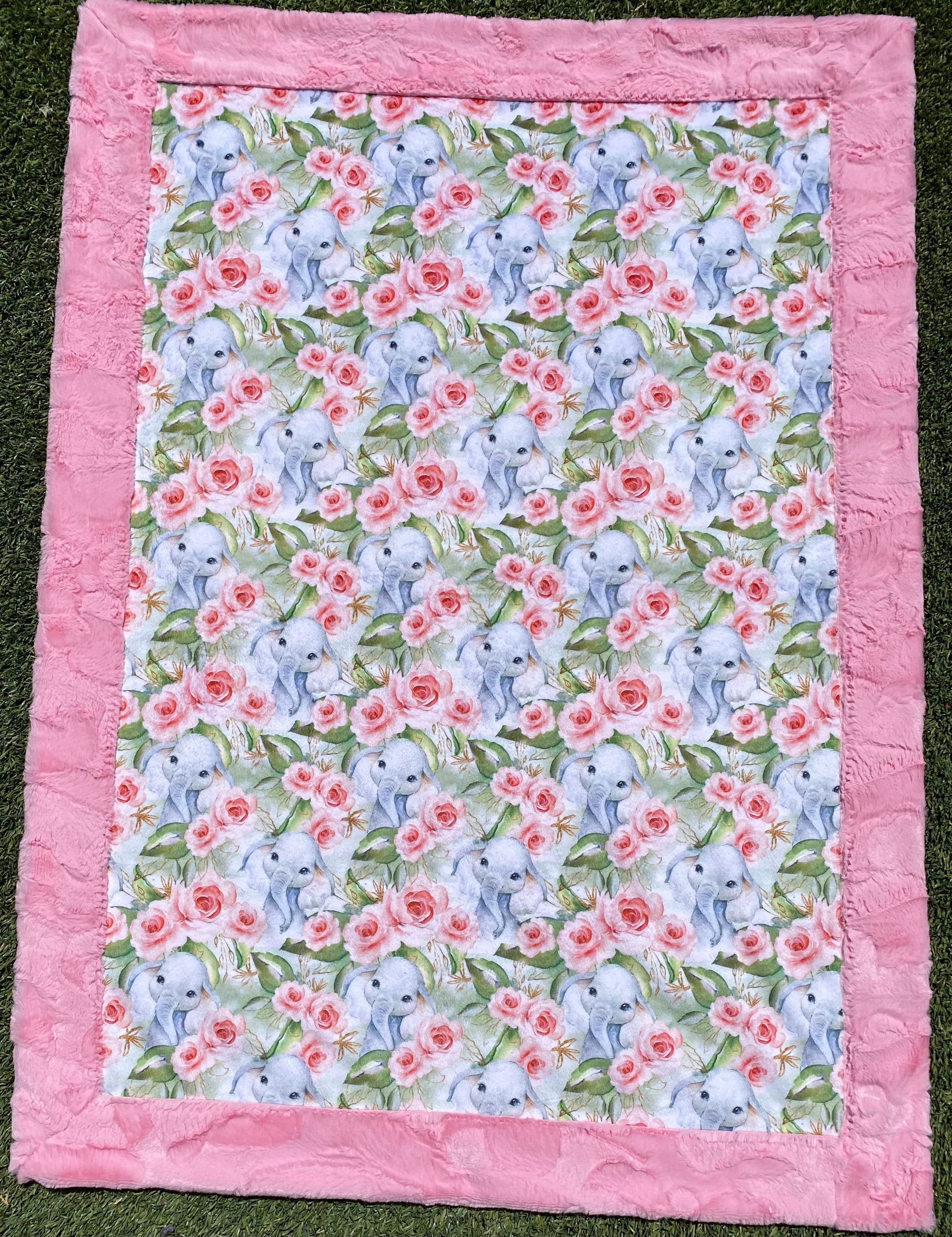 Soft Elephant Floral Print Minky Baby Blanket 33