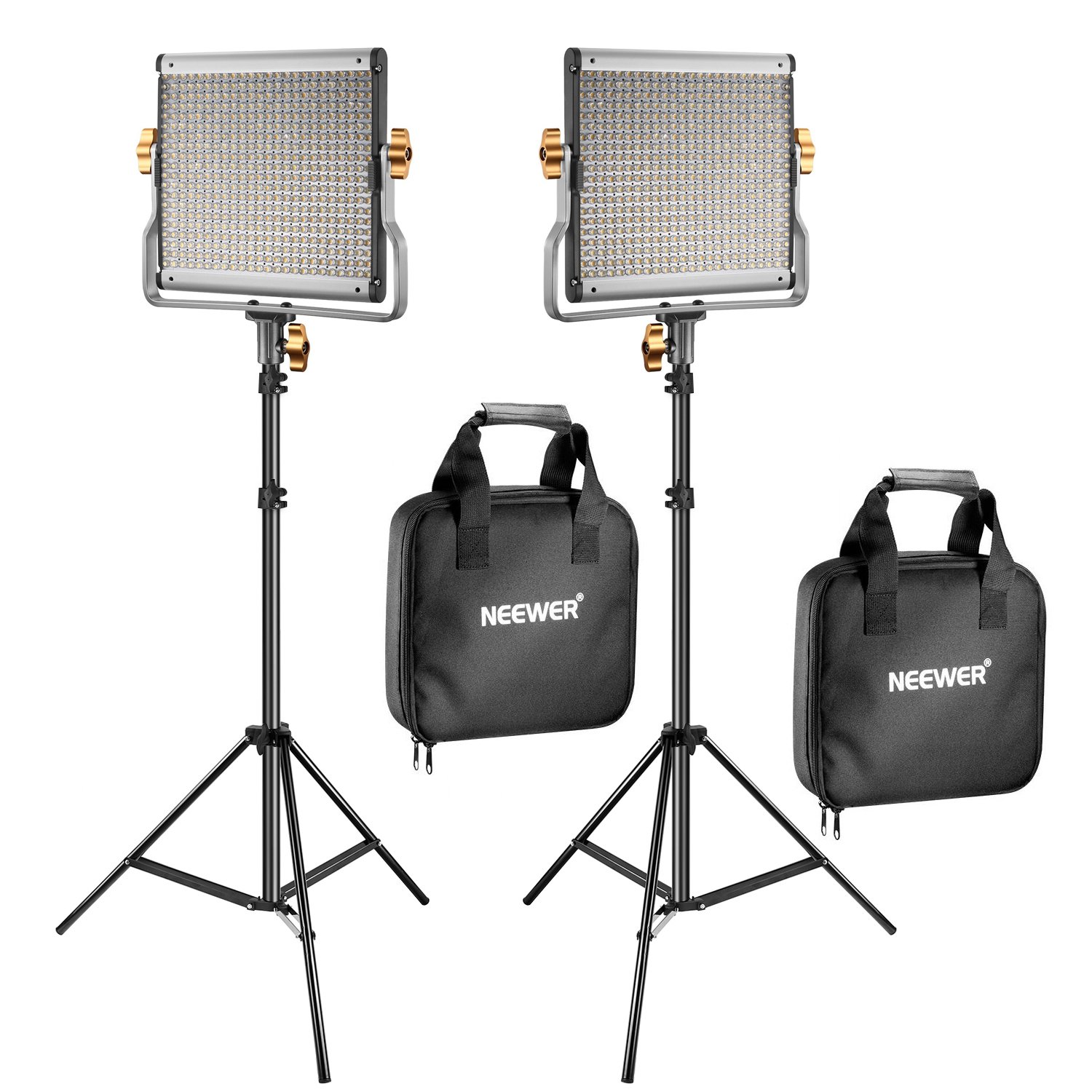 Neewer 2-Pack Dimmable Bi-Color 480 LED Video Light Kit with Stand - 3200K~5600K CRI 96+ LED Panel, U Bracket & 75