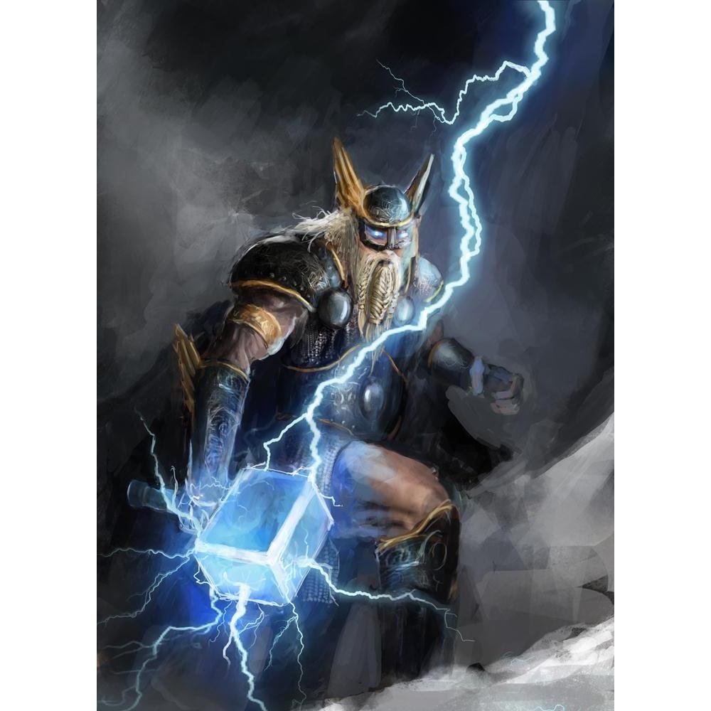 Pitaara Box Viking God of Thunder Thor D2 Canvas Wall Art Print 18x24.7 Inch - Norse Mythology Decor for Living Room, Bedroom & Office