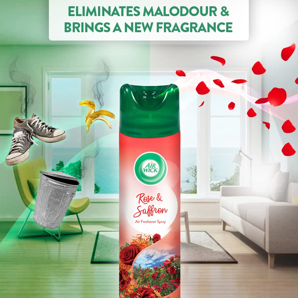 Air Wick Room Freshener Spray - 8.3 oz (245 ml) Rose & Saffron Scent | Long Lasting Air Freshener for Home, Bathroom & Office | Eliminates Odors | Perfect for Living Rooms, Bedrooms & Small Spaces