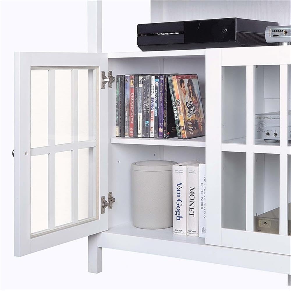 Convenience Concepts Big Sur Deluxe TV Stand - 55 Inch Entertainment Center with Storage Cabinets & Shelves, White - Perfect for Living Room, Bedroom & Home Theater Setup