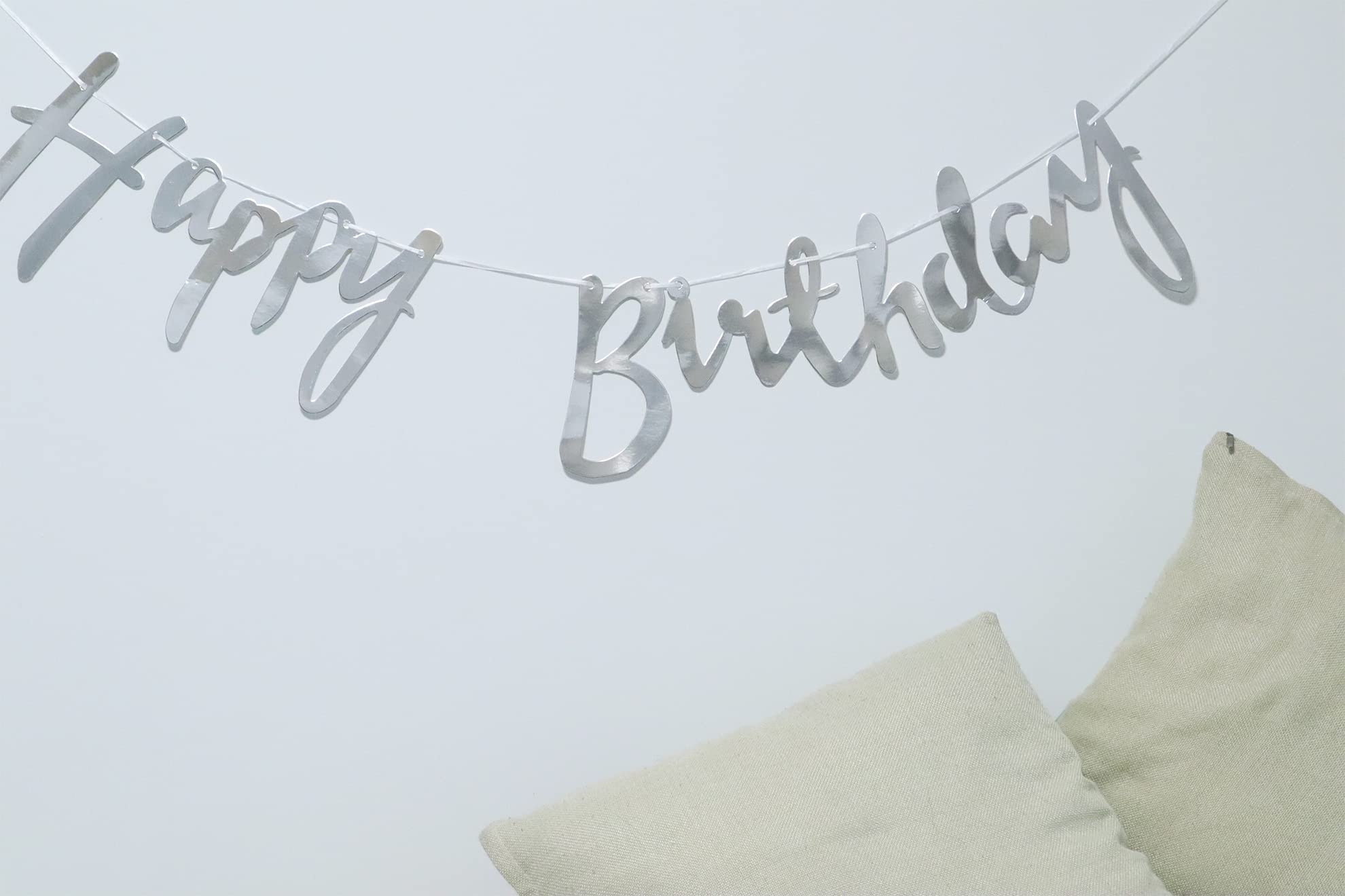 Silver Happy Birthday Banner - Party Decorations for Girls, Boys, Kids & Adults - Perfect for Birthday Parties, Baby Showers & Celebrations