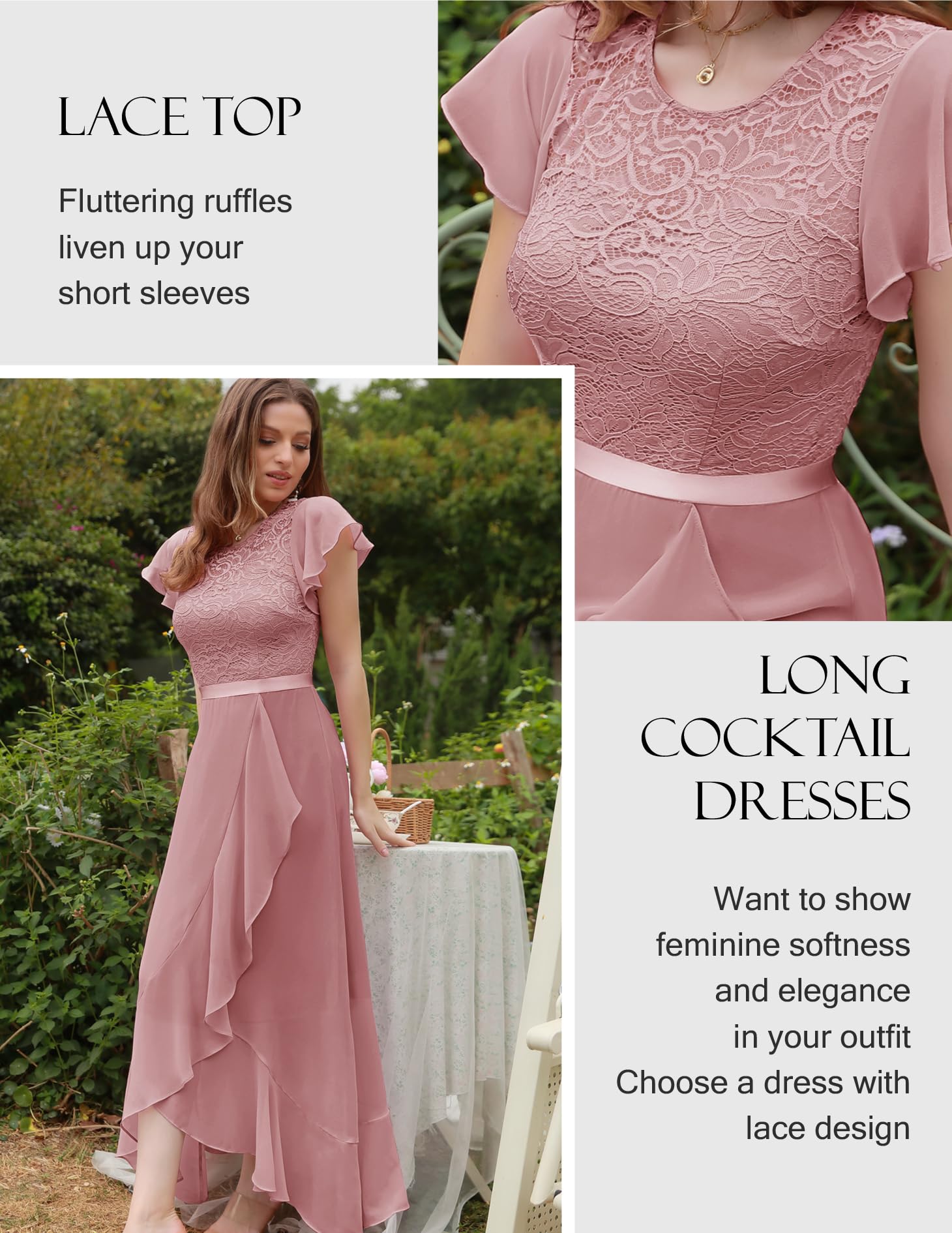 BeryLove Elegant Lace Long Prom Dress for Women - 2025 Wedding Guest Formal Cocktail Dress with Slit | Perfect for Evening Parties, Prom Nights & Special Occasions