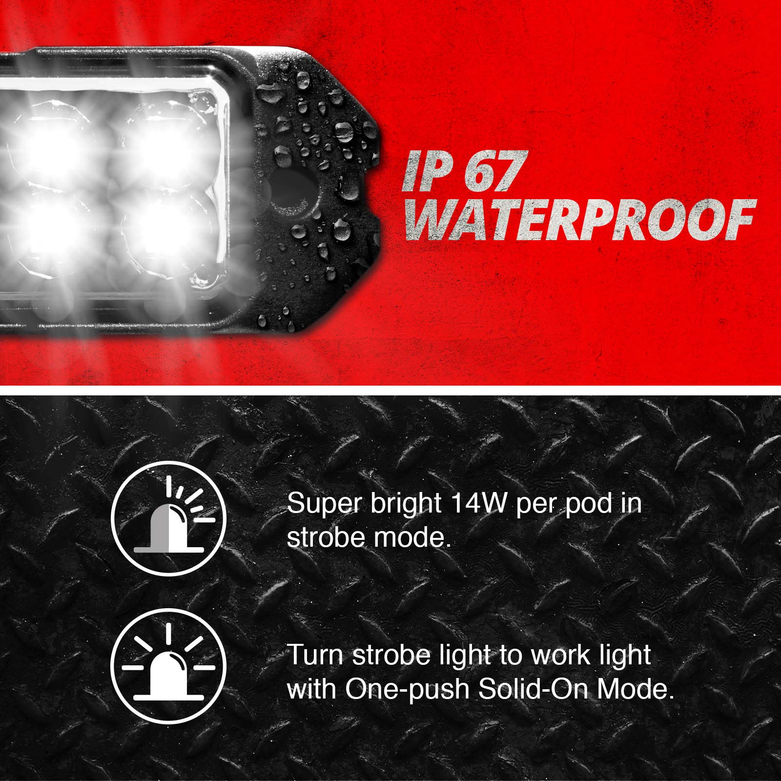 XKGLOW 4pc Ultra Bright LED Strobe Lights with Traffic Modes - Multiple Strobe Patterns, Solid White & Amber Colors for Emergency Vehicles, Construction Zones & Roadside Safety