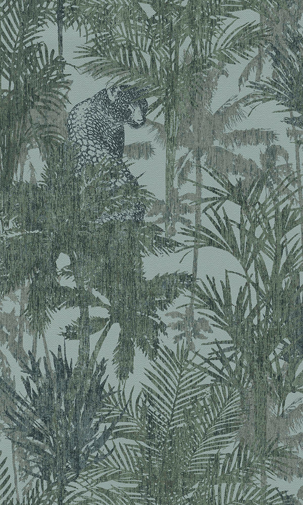 Blue & Green Jungle Botanical Wallpaper R6046 - Tropical Leaves Design for Living Room, Bedroom & Nursery Decor