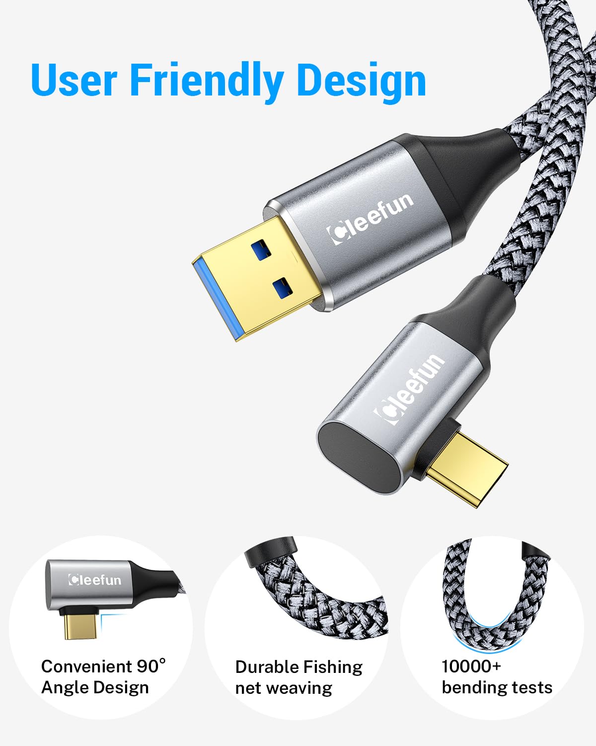 CLEEFUN 16ft Braided USB 3.0 to USB-C Cable for Meta/Oculus Quest 3, Quest 2 Pro & Pico 4 VR Headsets - 5Gbps High-Speed Data Transfer for PC VR Gaming & Virtual Reality Accessories - Perfect for Immersive Gaming & Extended Play Sessions