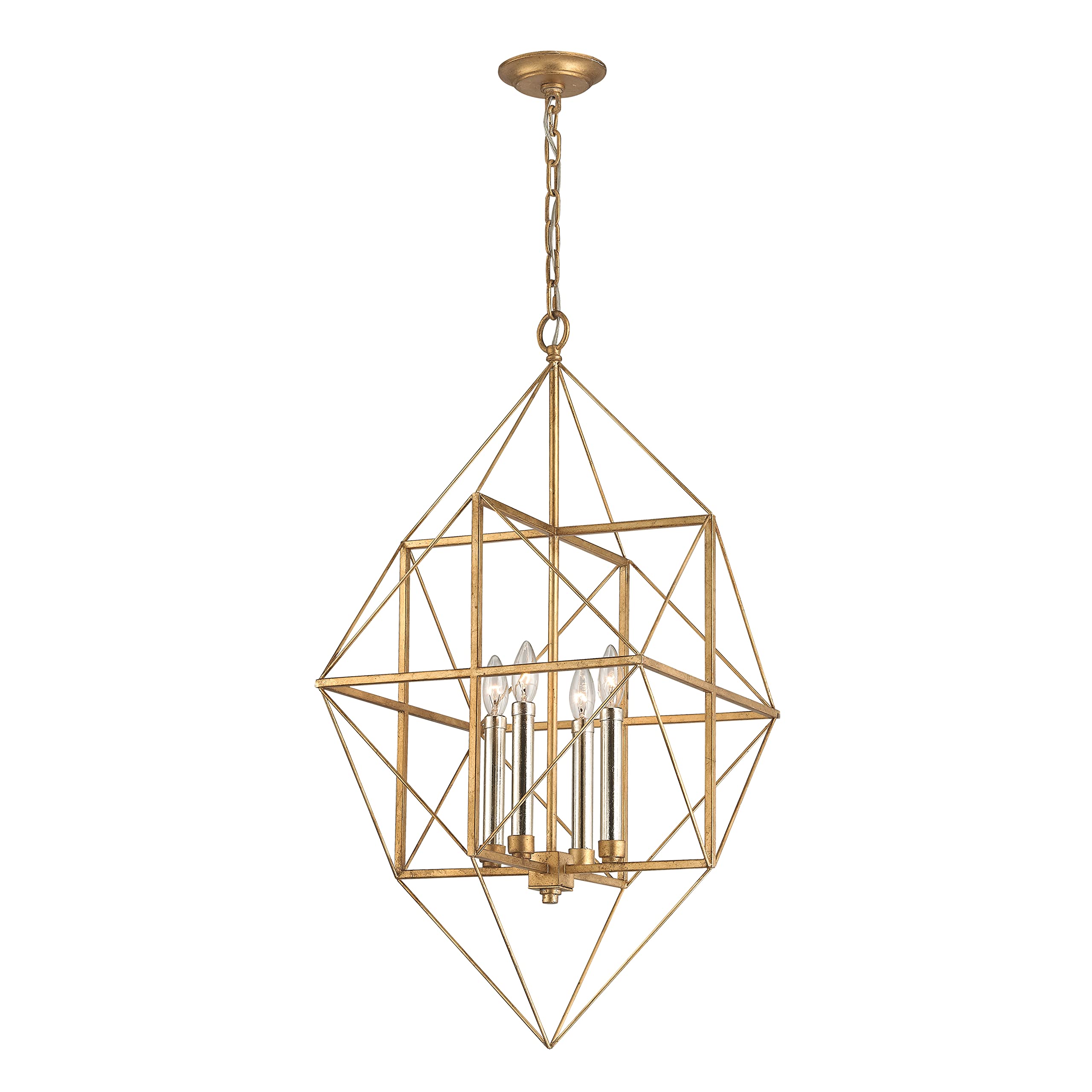 Antique Gold and Silver Leaf 4-Light Chandelier by Connexions - Elegant Dining Room Lighting Fixture for Home Decor