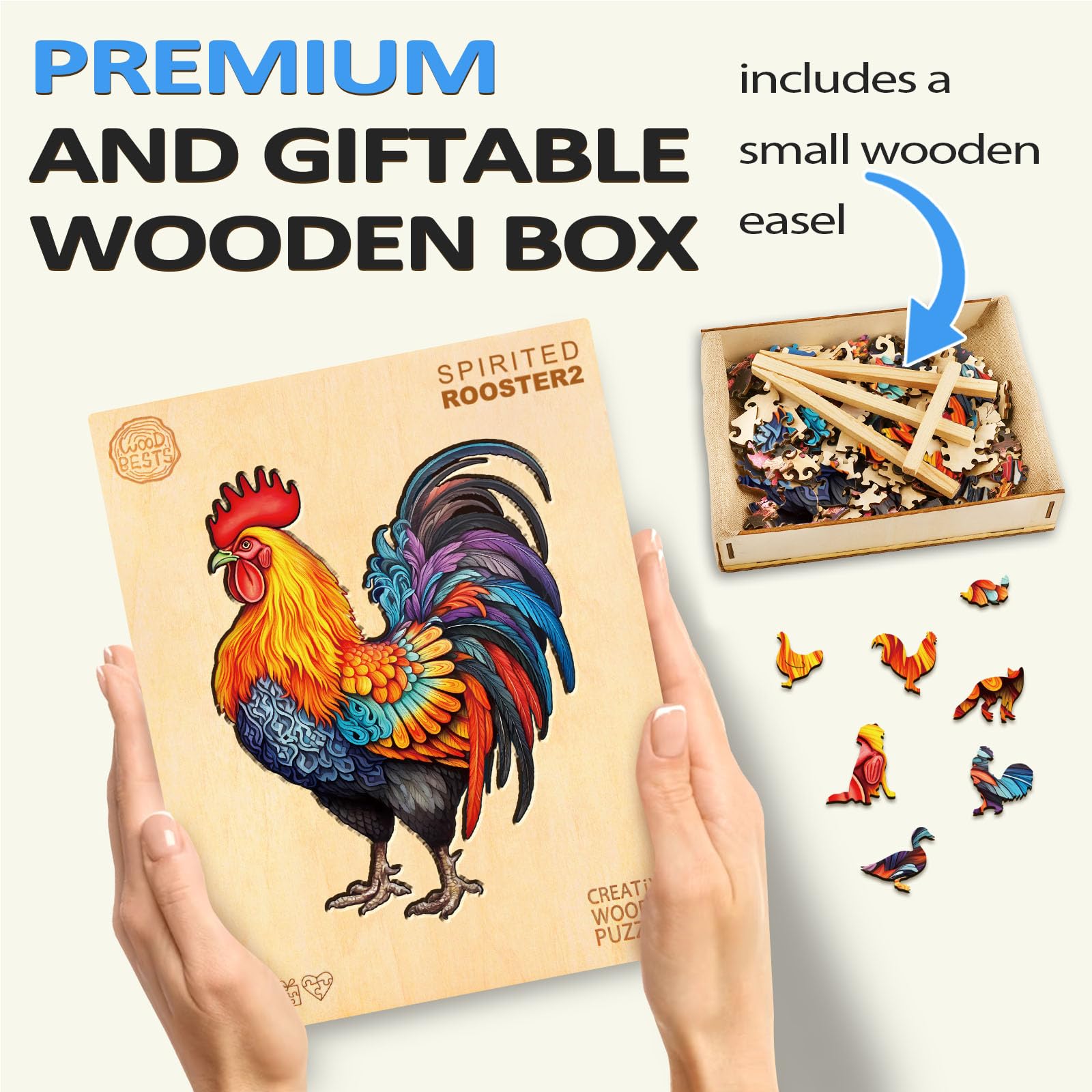 Premium 100-Piece Wooden Rooster Puzzle for Adults - Challenging & Unique Jigsaw Puzzle Gift for Women & Men (10.2 x 7.8 Inches) - Perfect for Relaxation, Stress Relief & Home Decor