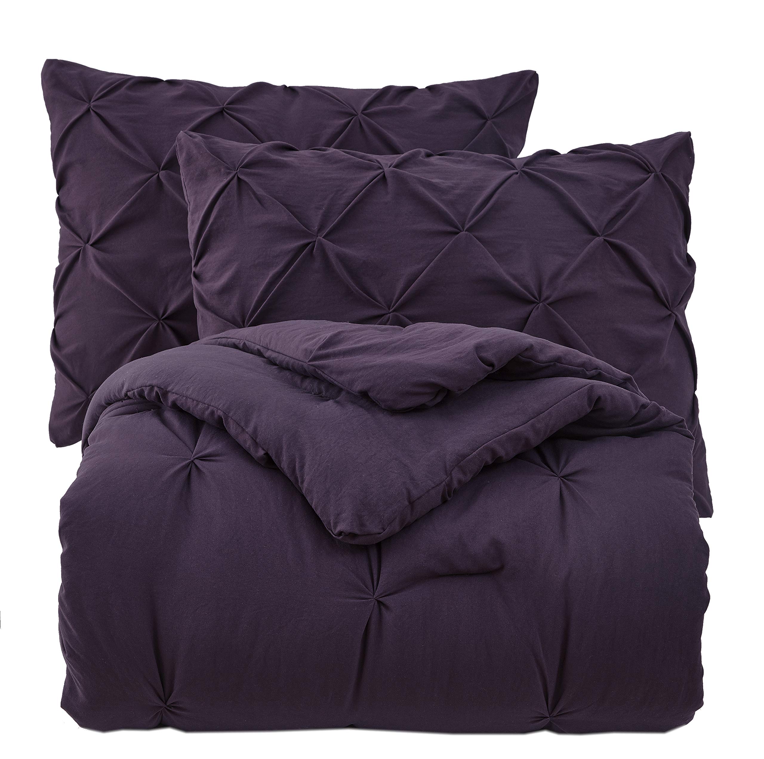 Premium Soft Cotton Comforter Set - All Season Goose Down Alternative Pinch Pleat Duvet Insert | 500 GSM Fill Power | Ultra Soft Oversized Queen 3-Piece Bedding Set (Eggplant Purple) for Cozy Bedroom, Guest Room & Luxury Hotel Decor