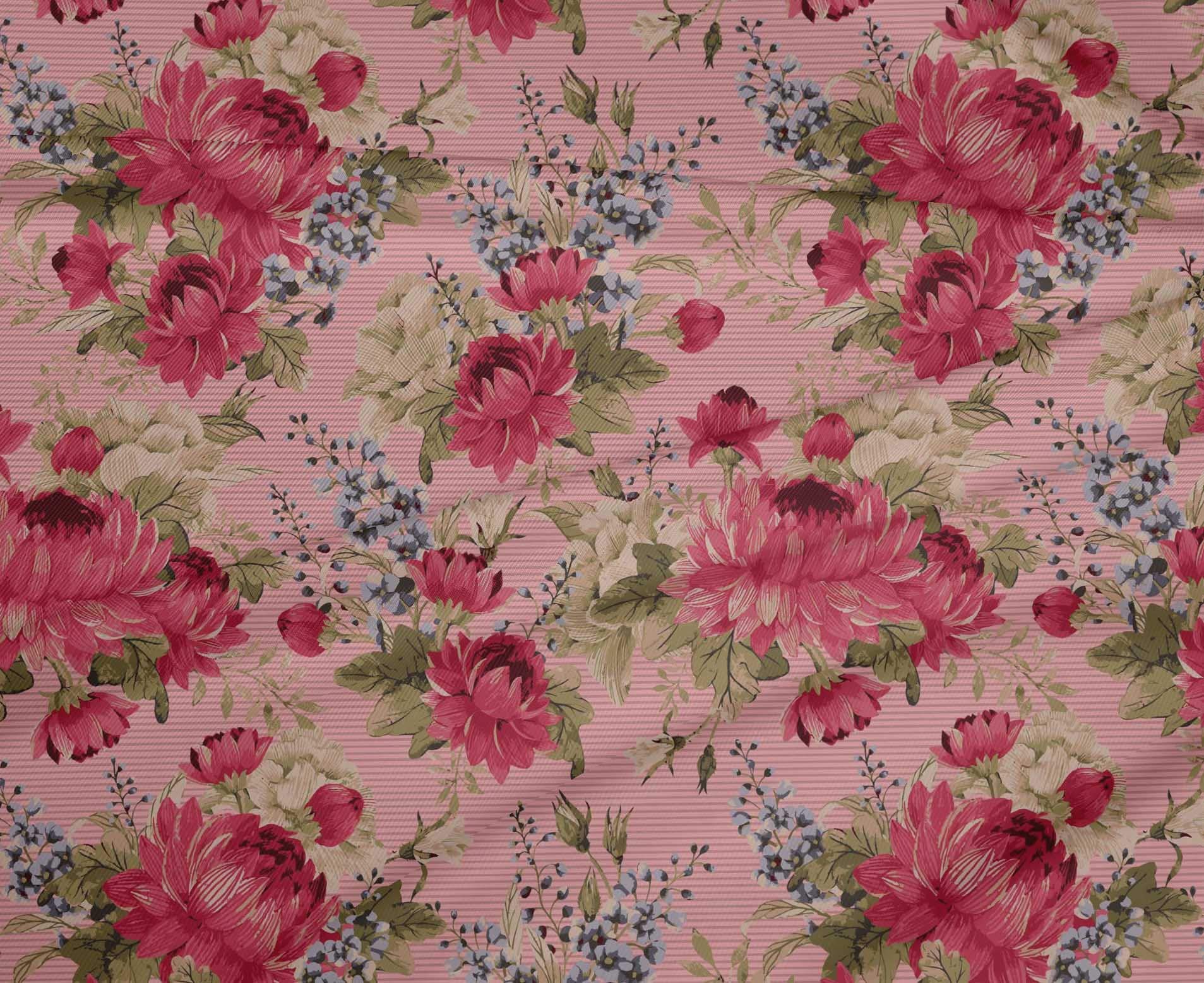 oneOone Polyester Spandex Pink Salmon Fabric - 56 Inch Wide Stripe, Leaves & Floral Print DIY Quilting Material | Perfect for Clothing, Home Decor, and Craft Projects