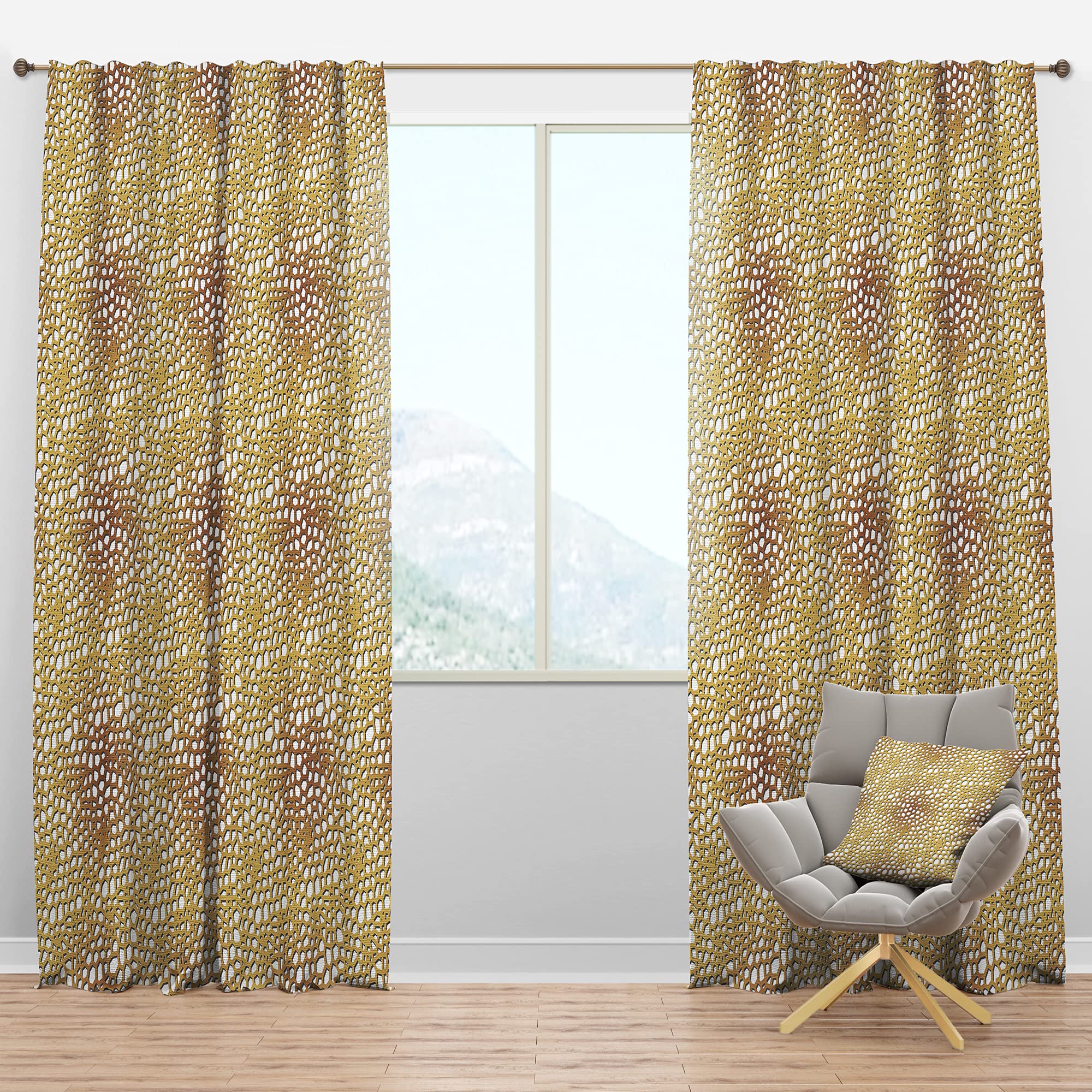 DesignQ Blackout Curtains 'Golden Maze' - Thermal Insulated Room Darkening Drapes for Bedroom & Living Room - Single Panel 52x95 Inches - Perfect for Home Theater, Nursery & Light Sleepers