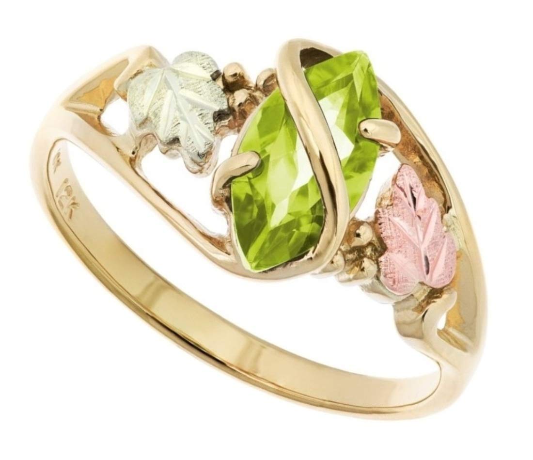 10K Yellow Gold Marquise Peridot Wrap Ring with 12K Green & Rose Gold Accents - Black Hills Gold Jewelry for Women, Elegant Gift for Birthday, Anniversary & Special Occasions