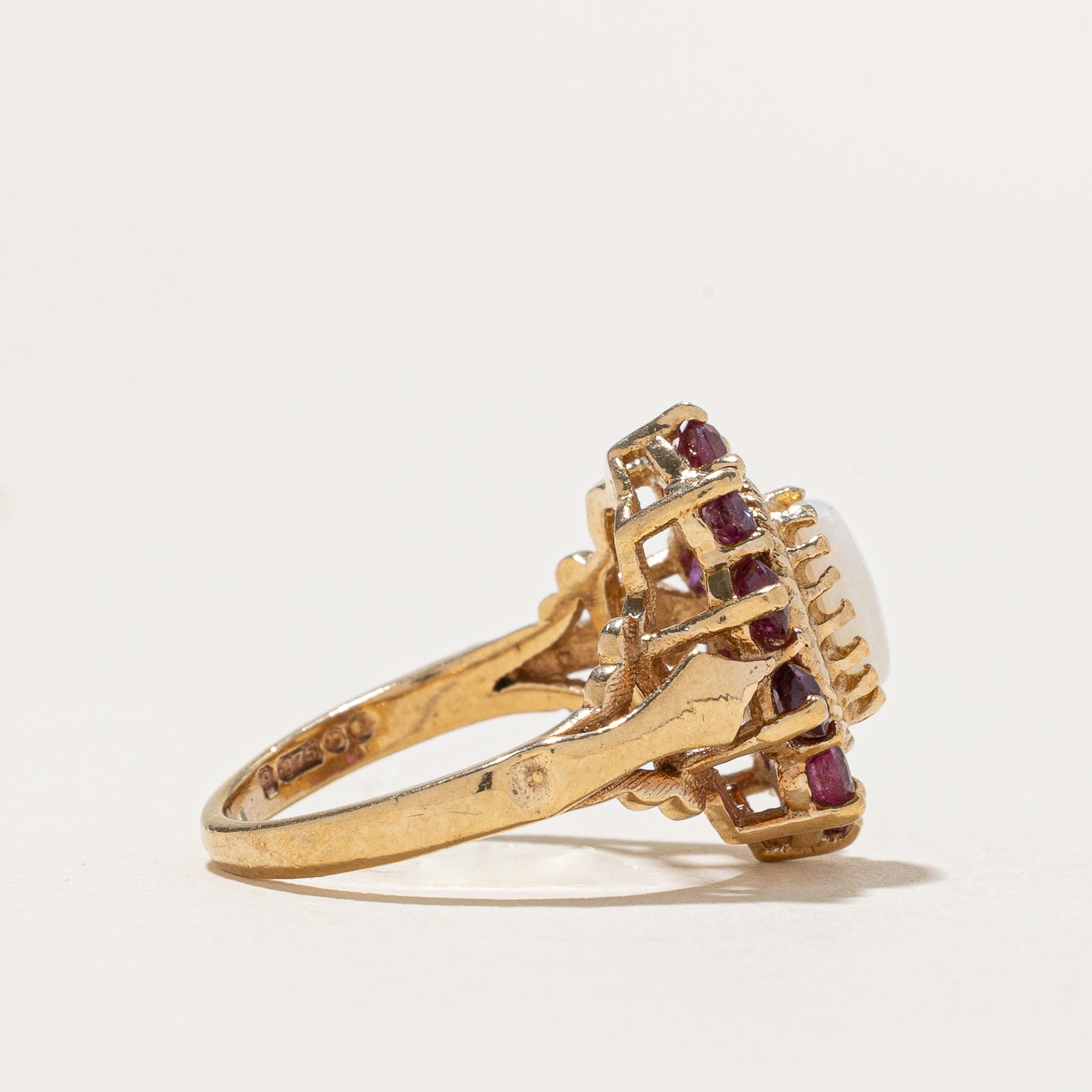 Opal & Ruby Cocktail Ring - 1.42 Carat Total Weight (CTW) - Size 5 - Elegant Floral Design for Women - Perfect for Parties, Weddings & Special Occasions
