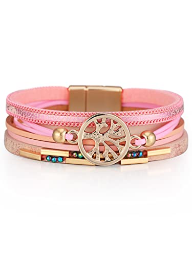 leather wrap bracelets for women（pink）