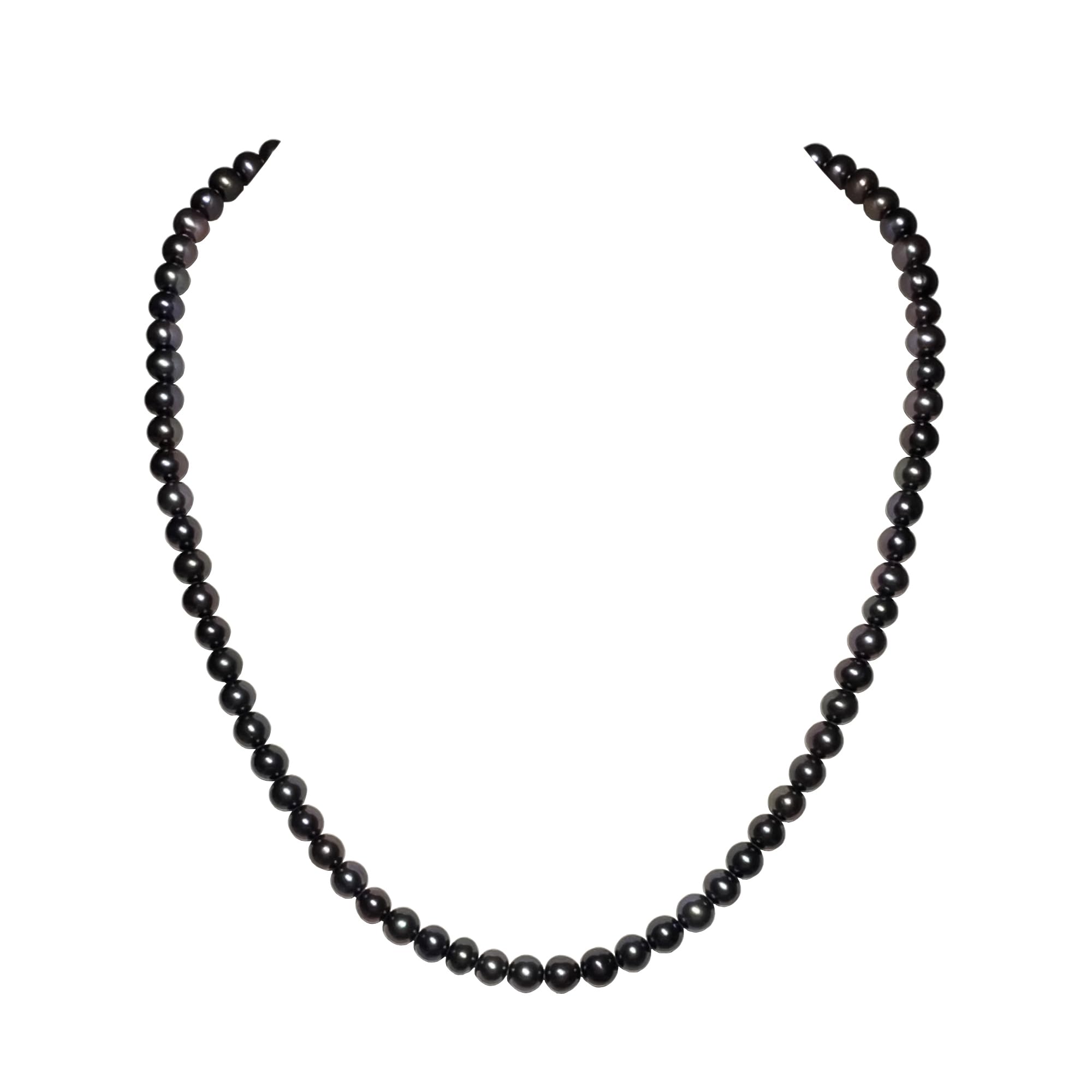 AA Quality 5-8mm Black Freshwater Cultured Pearl Necklace for Women - 16-22 Inch Sterling Silver Clasp | Elegant Jewelry Gift for Weddings, Parties & Special Occasions | Orien Jewelry