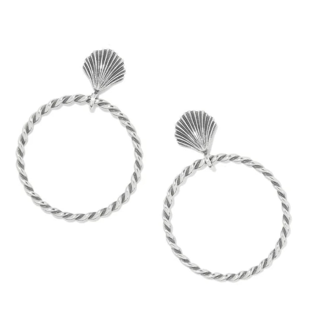 Brighton Sterling Silver Shell Hoop Earrings for Women - Elegant Beach Jewelry for Summer, Vacation & Boho Style