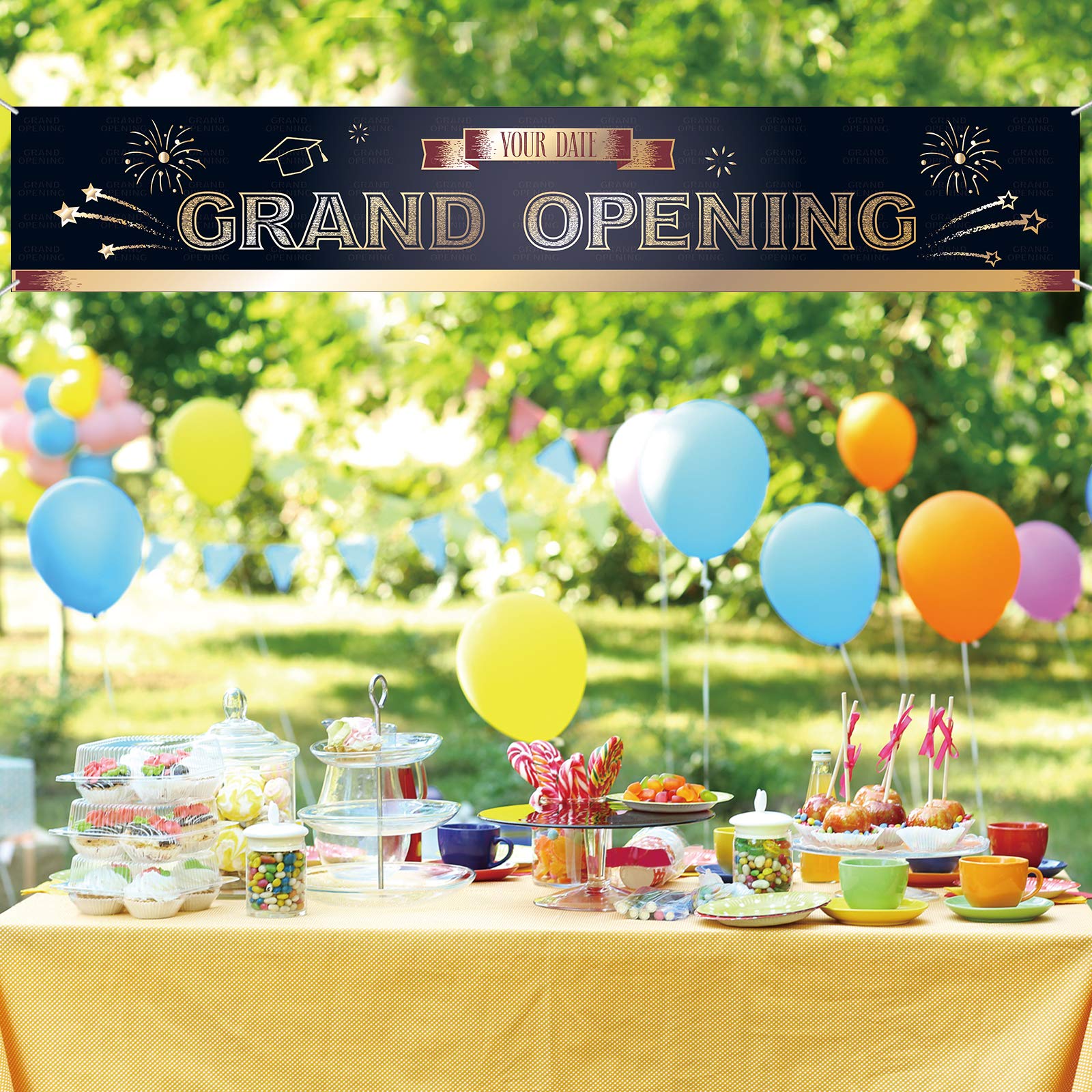 Belrew Large Grand Opening Banner - 9.8ft x 1.6ft Blue Vinyl Backdrop for 2024 Graduations, Office Dealerships, Store Advertising & Restaurant Opening Ceremonies | Perfect for Business Promotions, Grand Events & Retail Decor