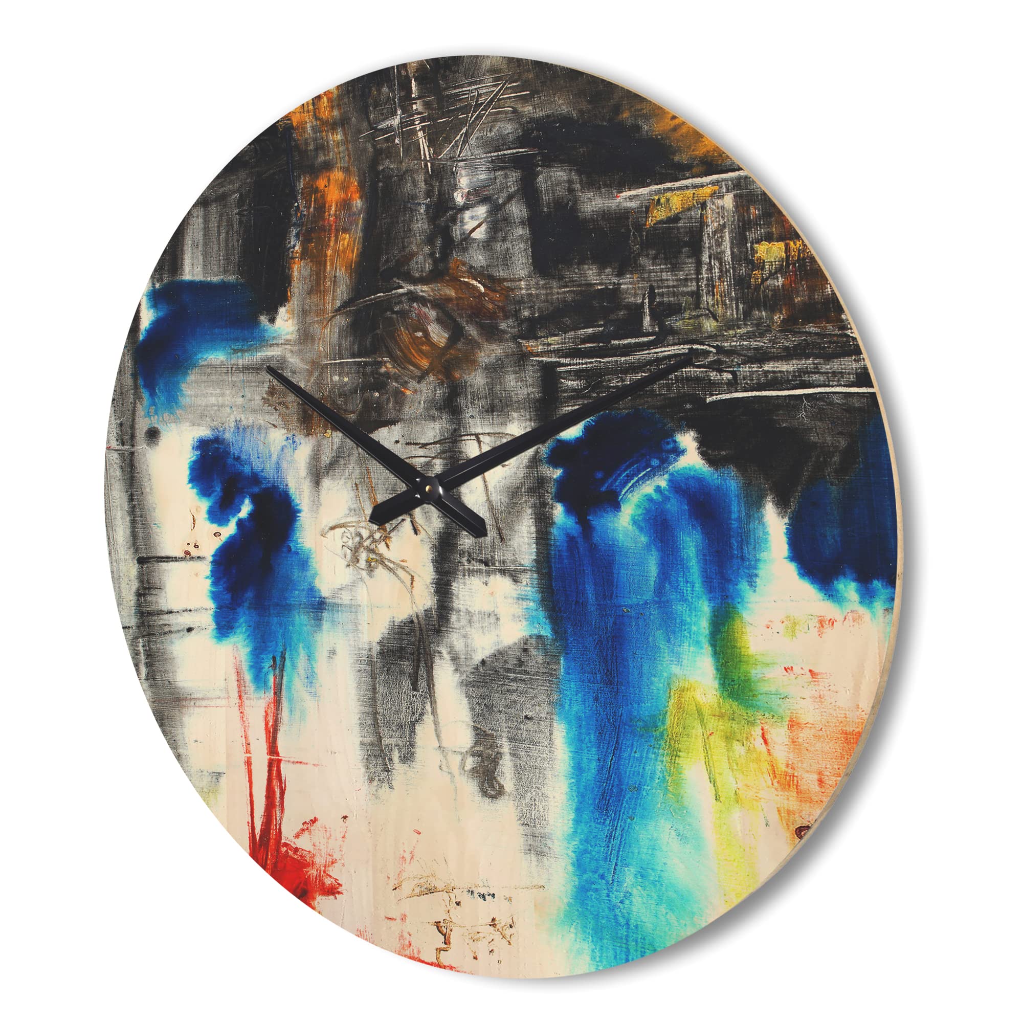 Modern Wood Wall Clock - Blue, Black & Yellow Pattern - Large Decorative Oversized Wooden Clock for Living Room, Bedroom & Office Décor - Perfect for Home, Office & Gifts